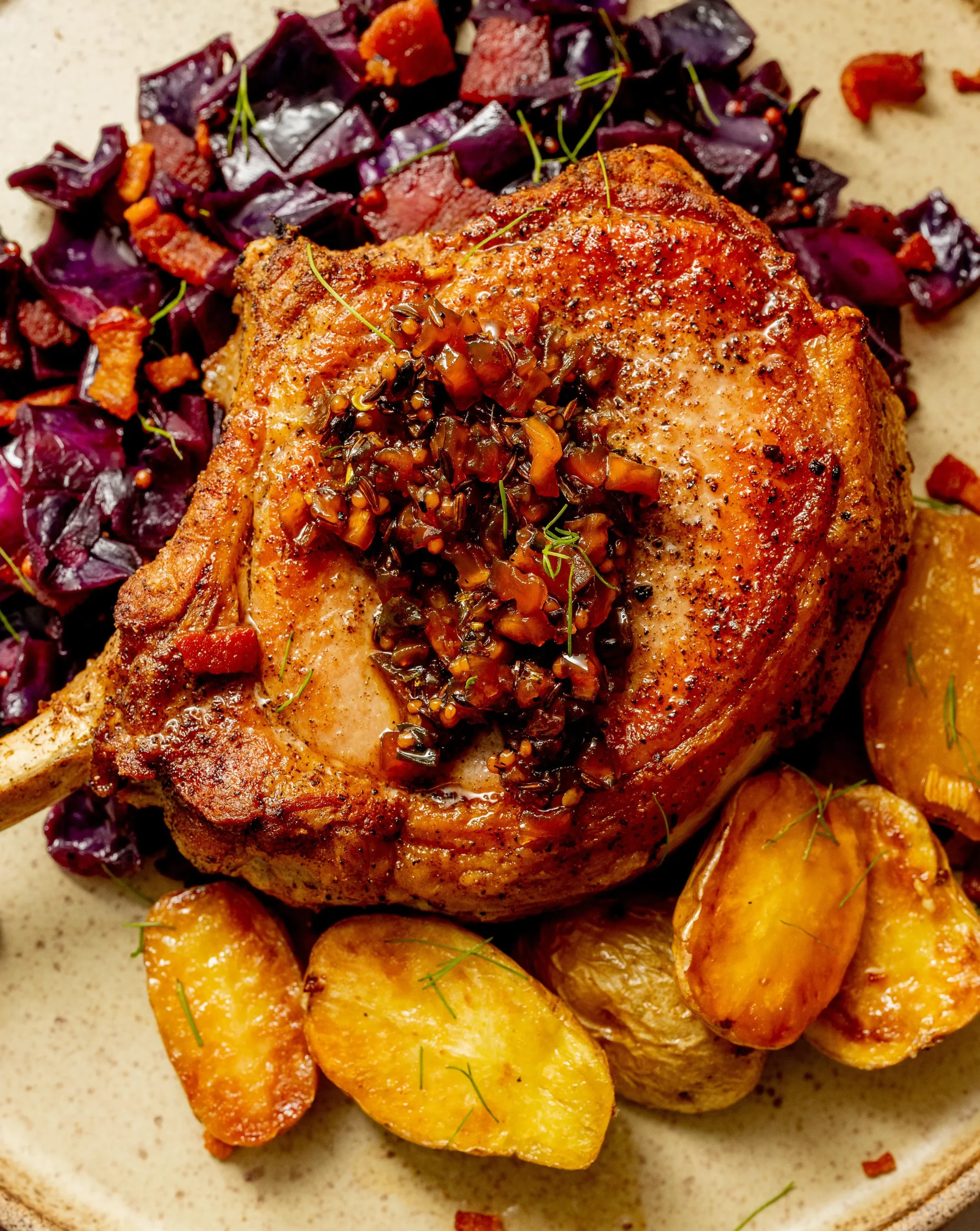 Pork Chops with Braised Red Cabbage