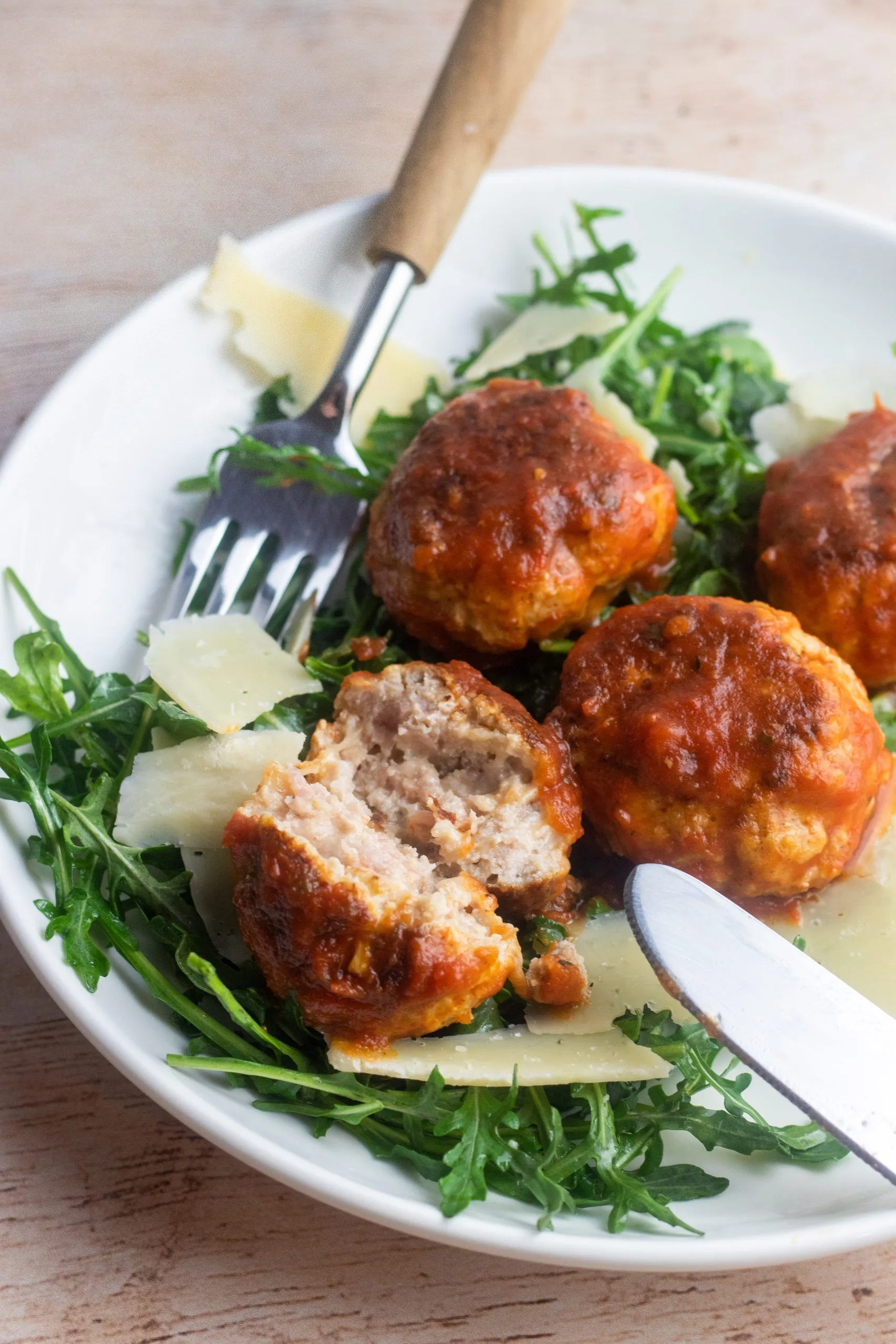 Pork Meatballs with Arugula and Lemon