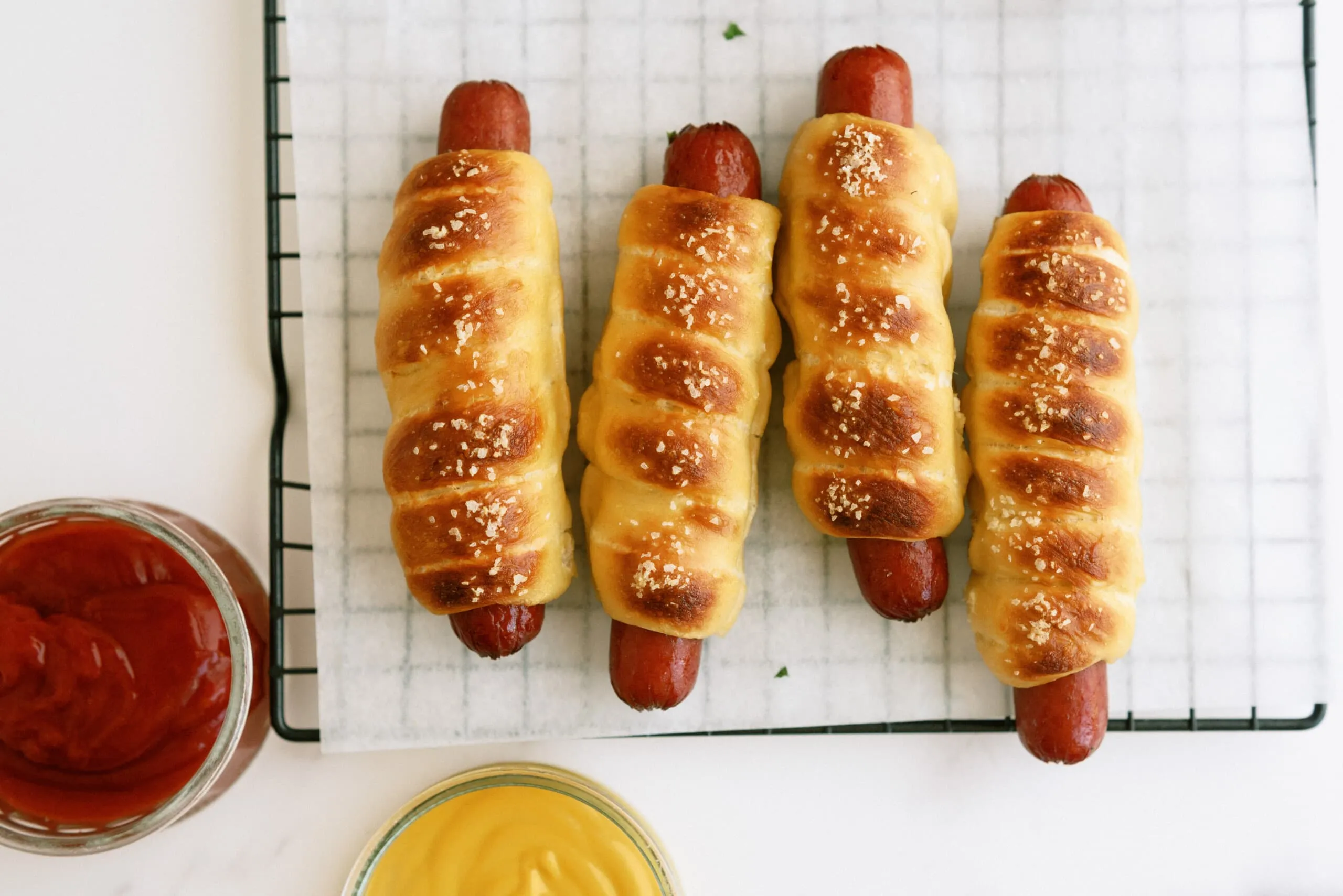 Pretzel Dog Dippers with Cheesy Chili Dip