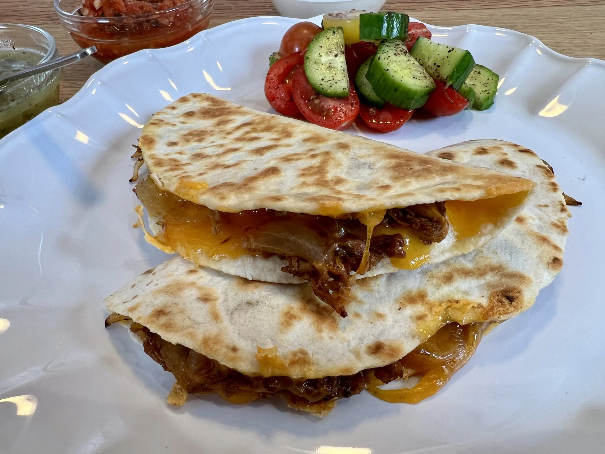 Pulled Pork Carnitas Quesadillas with Caramelized Onions