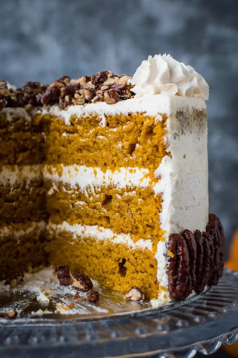 Pumpkin Pecan Cake with Cinnamon Buttercream Frosting
