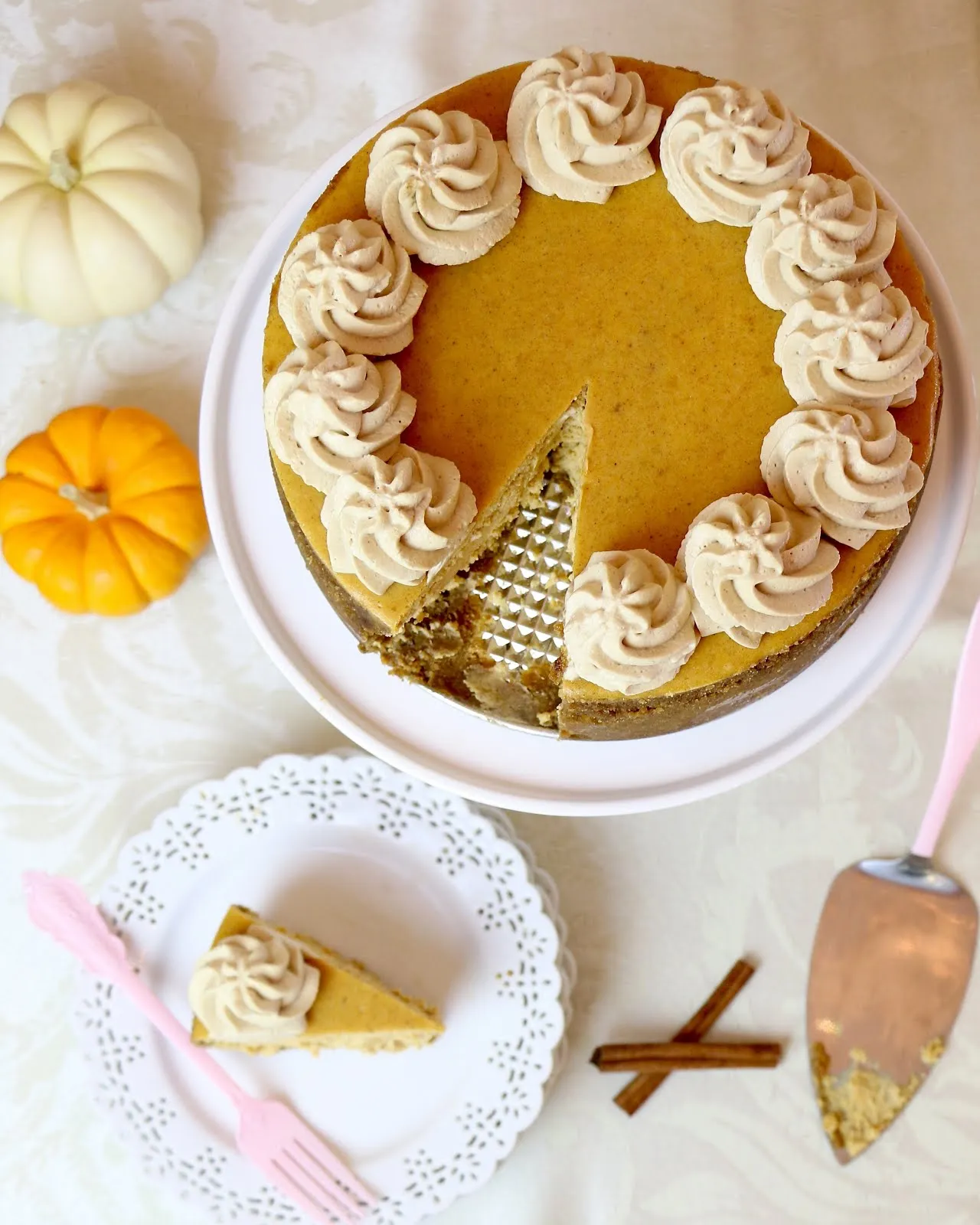 Pumpkin Spice Cheesecake with Bourbon Maple Whipped Cream