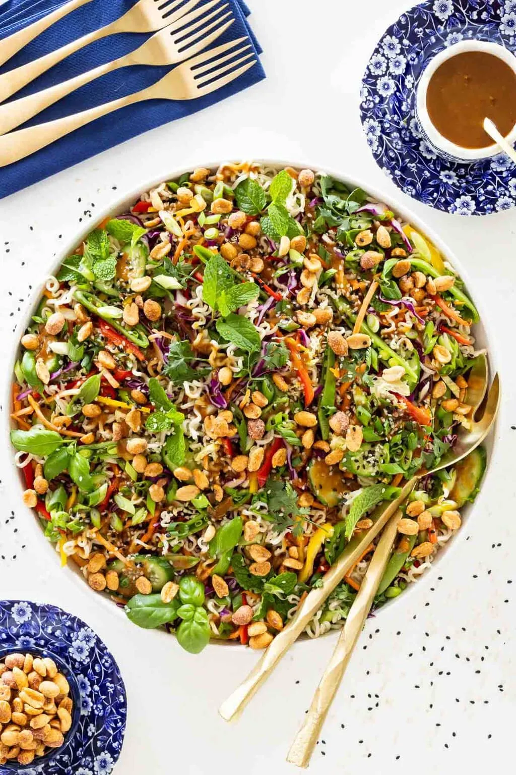 Rainbow Asian Noodle Salad with Ginger Peanut Dressing