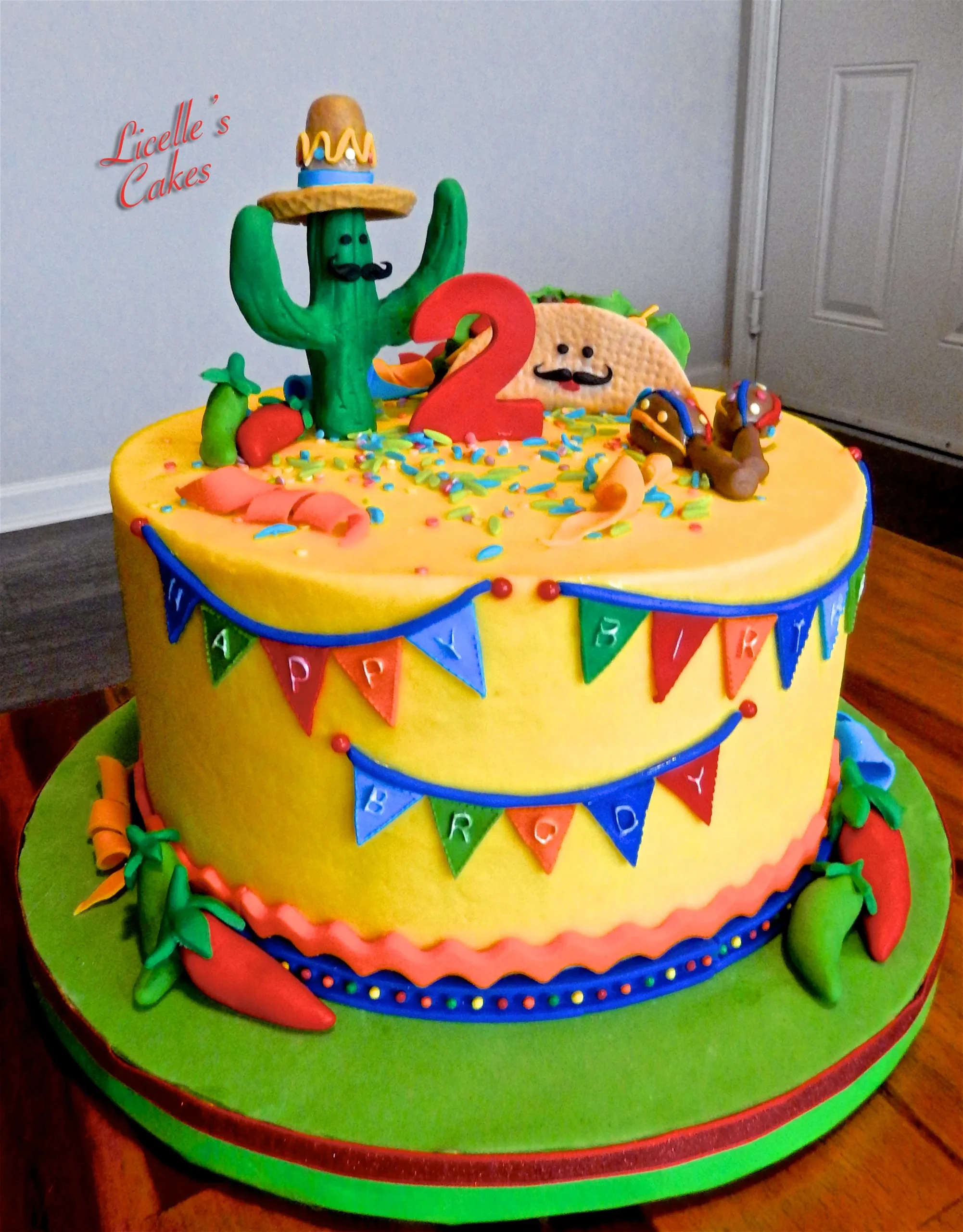 Rainbow Fiesta Cake Cactus Toppers