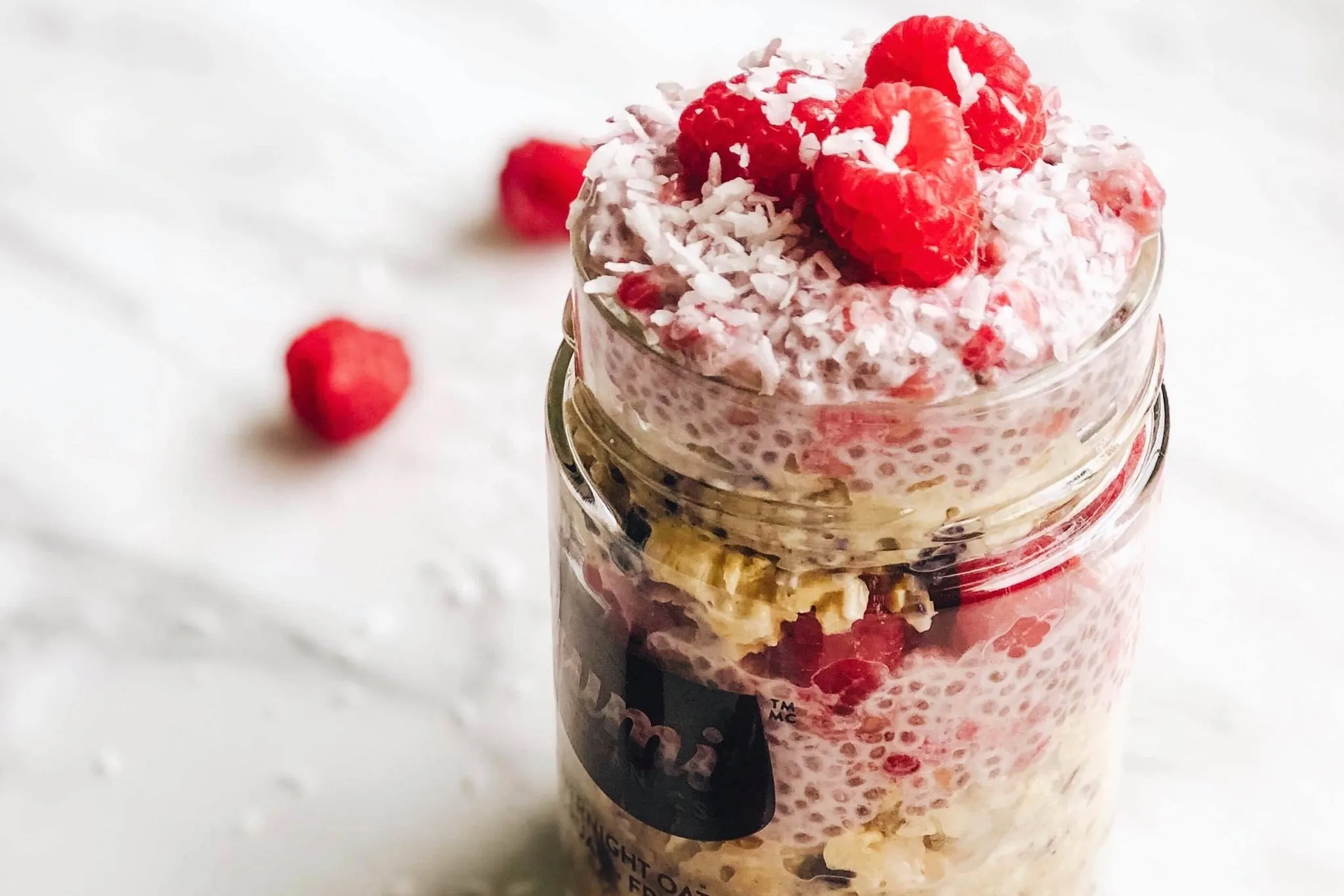 Raspberry Chia Overnight Oats with Acai