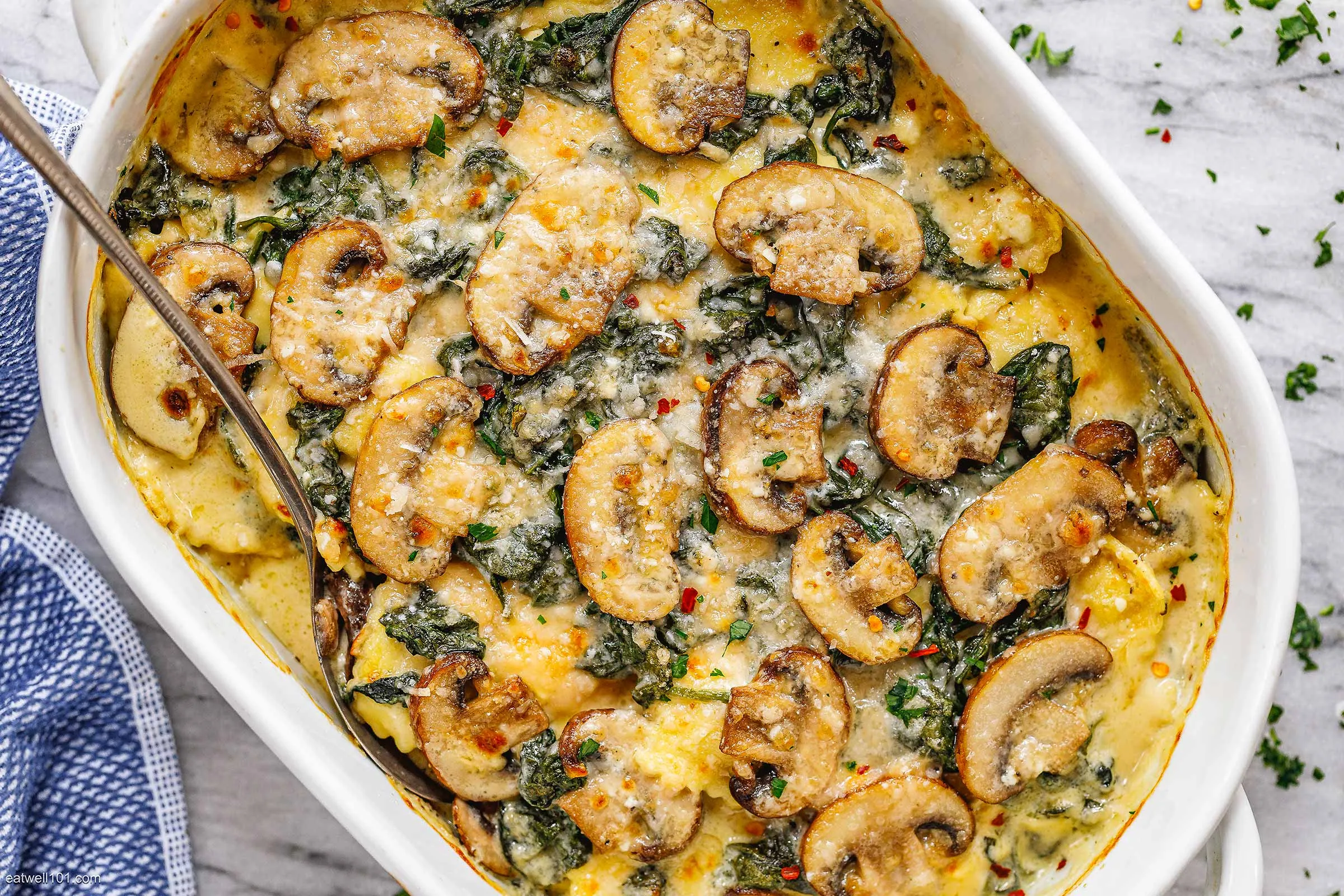 Ravioli Marinara with Spinach Mushrooms