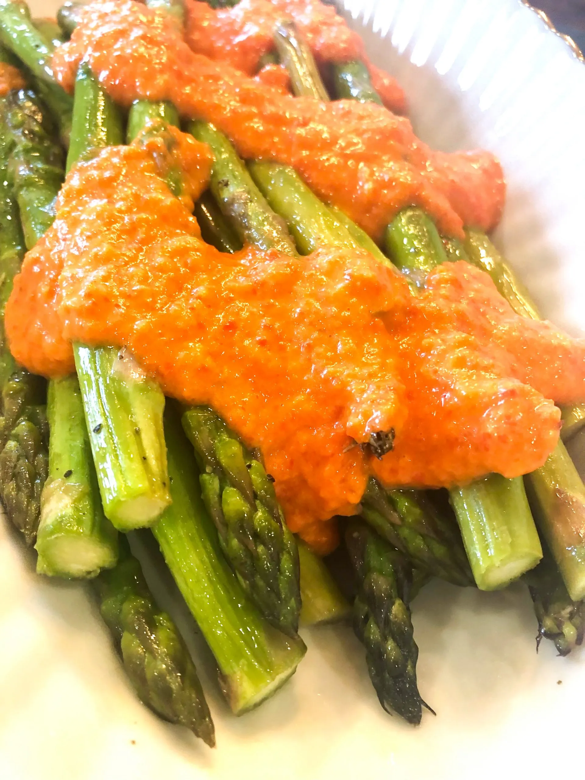 Red Pepper Mousse with Asparagus and Feta