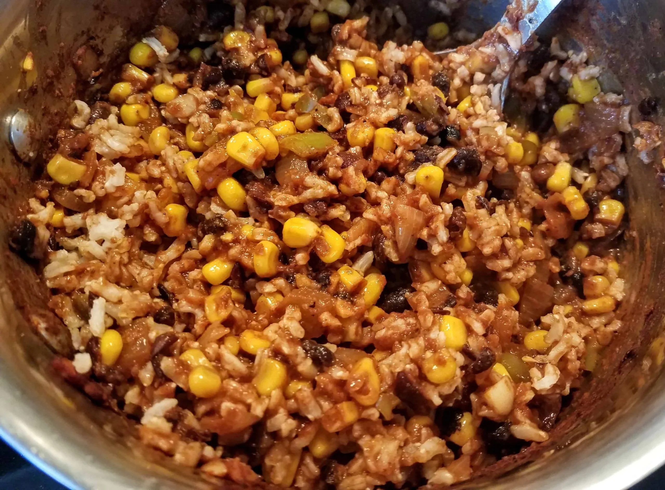 Rice Cooker Brown Rice with Black Beans, Tomatoes, and Corn