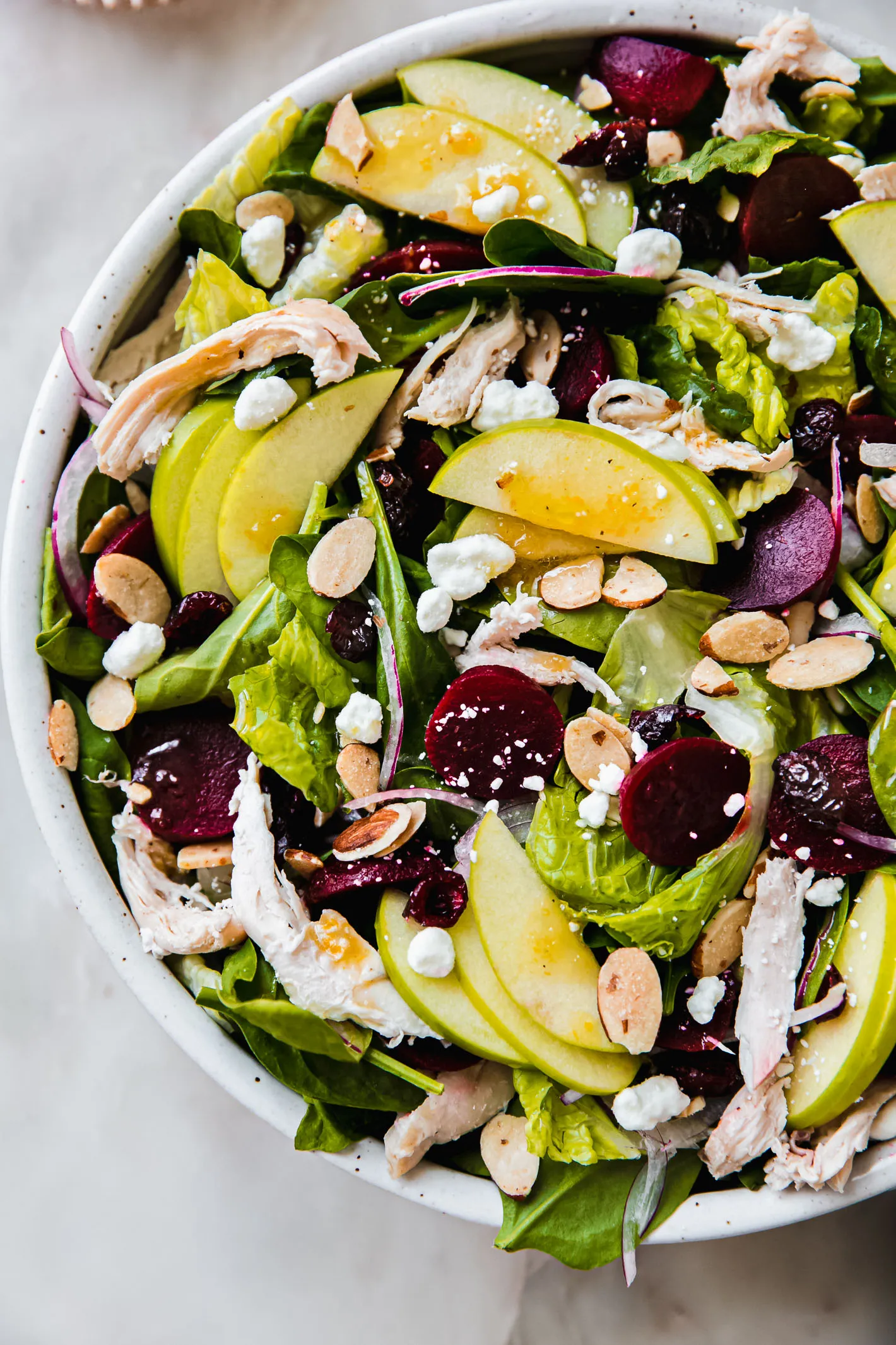Roasted Beet Salad with Pickled Carrots, Lemon Cream, Mint, and Almonds