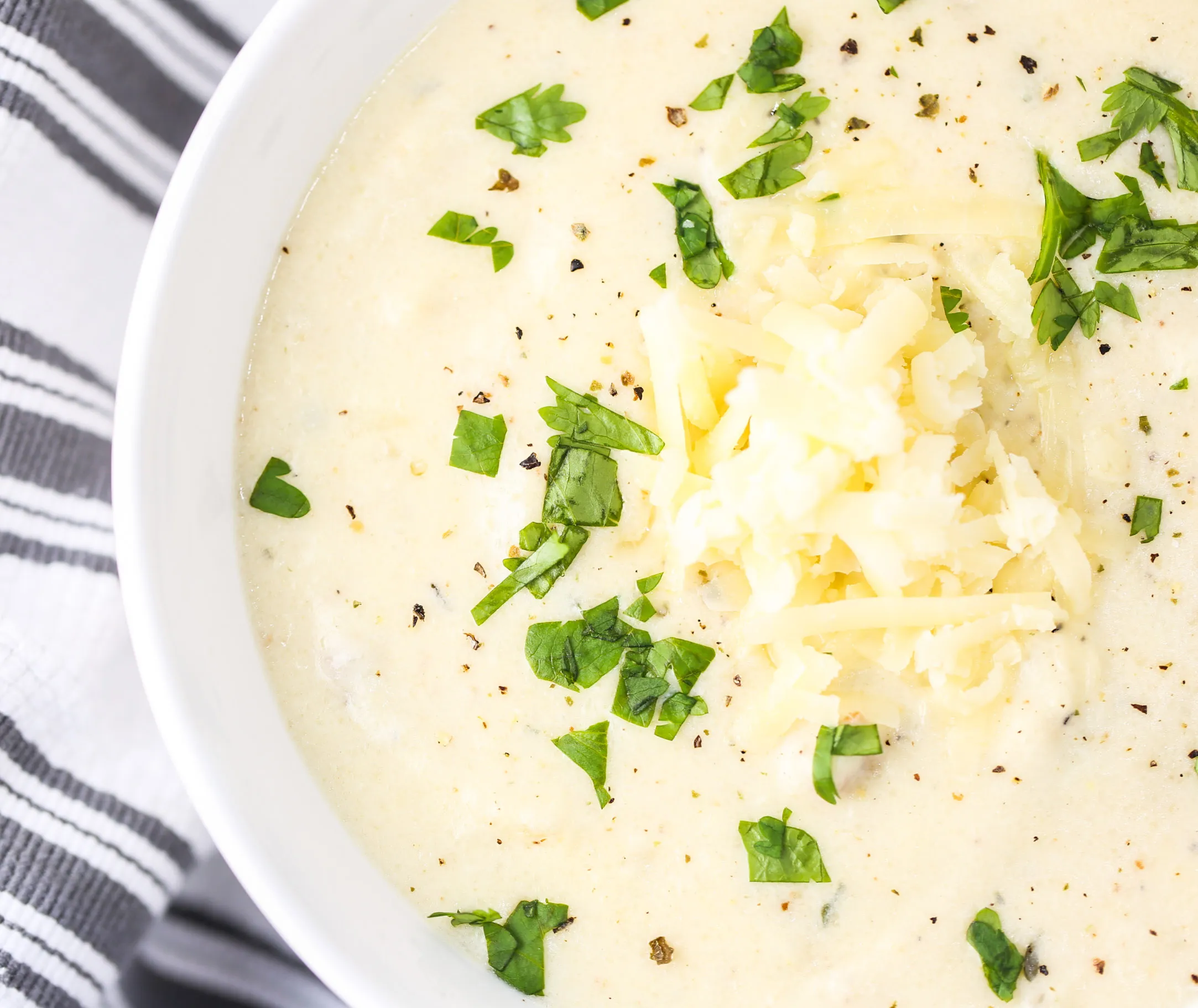 Roasted Cauliflower Aged White Cheddar Soup