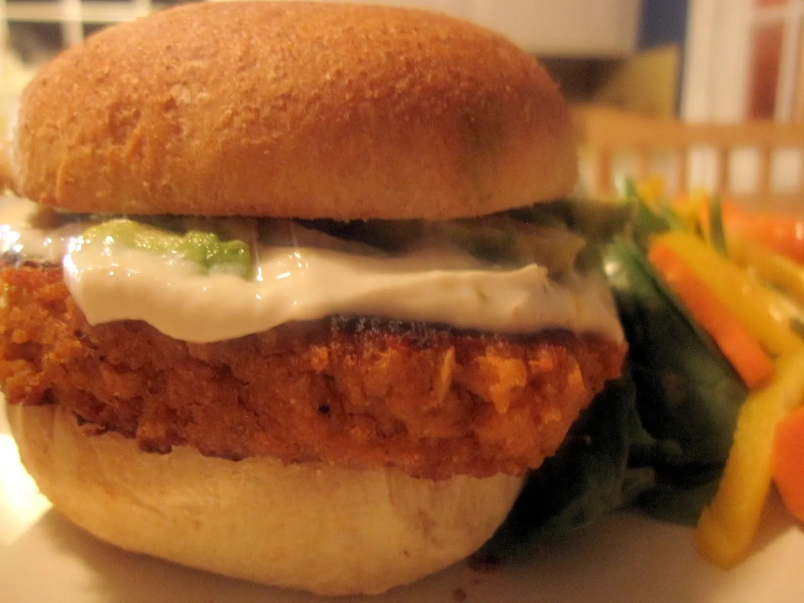Roasted Garlic Chipotle Cheddar Sweet Potato Burgers with Avocado Ranch