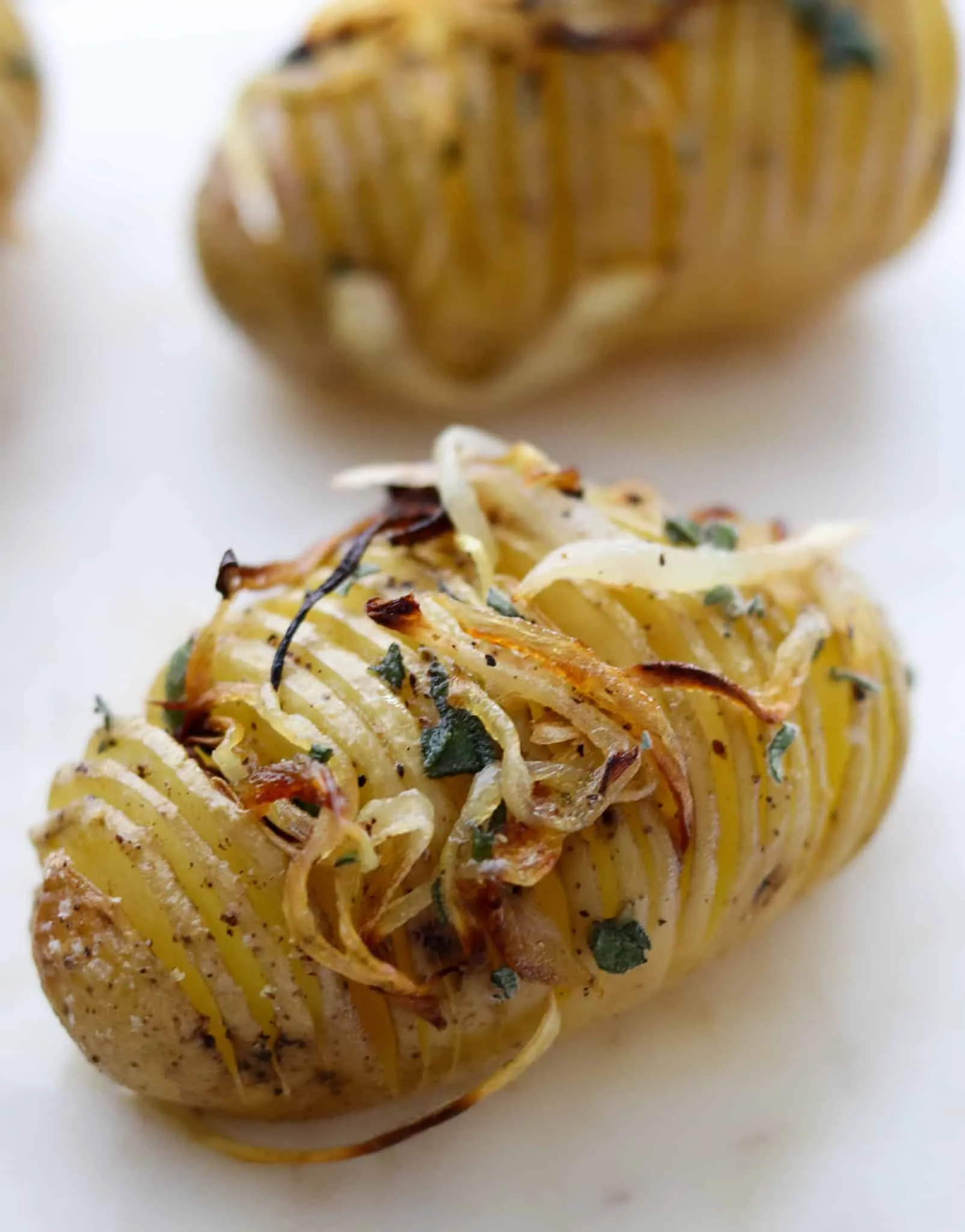 Roasted Hasselback Potatoes with Sweet Figs, Caramelized Onion, and Mushroom