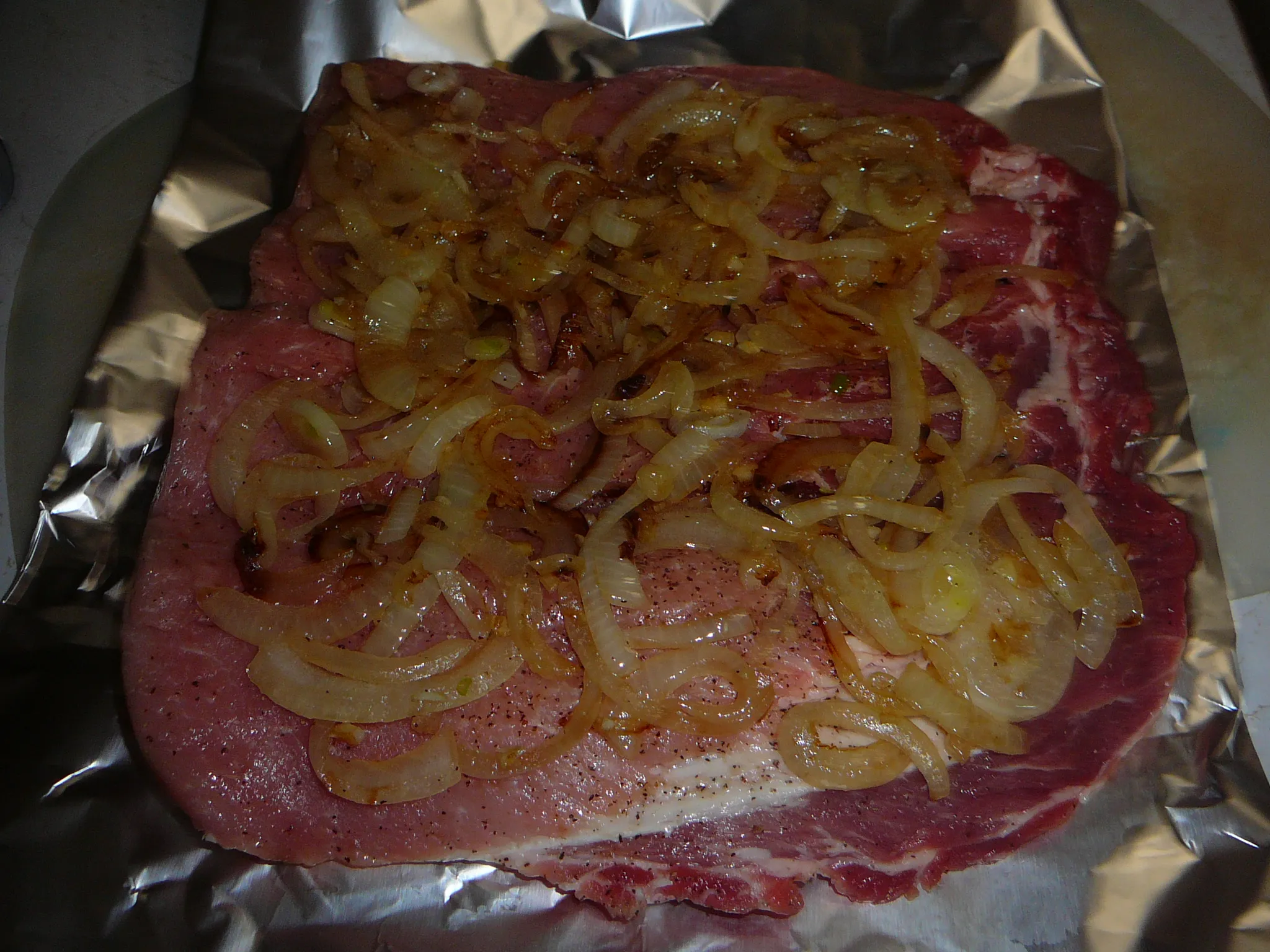 Rotisserie Pork Shoulder Stuffed with Onions and Parsley Spiessbraten