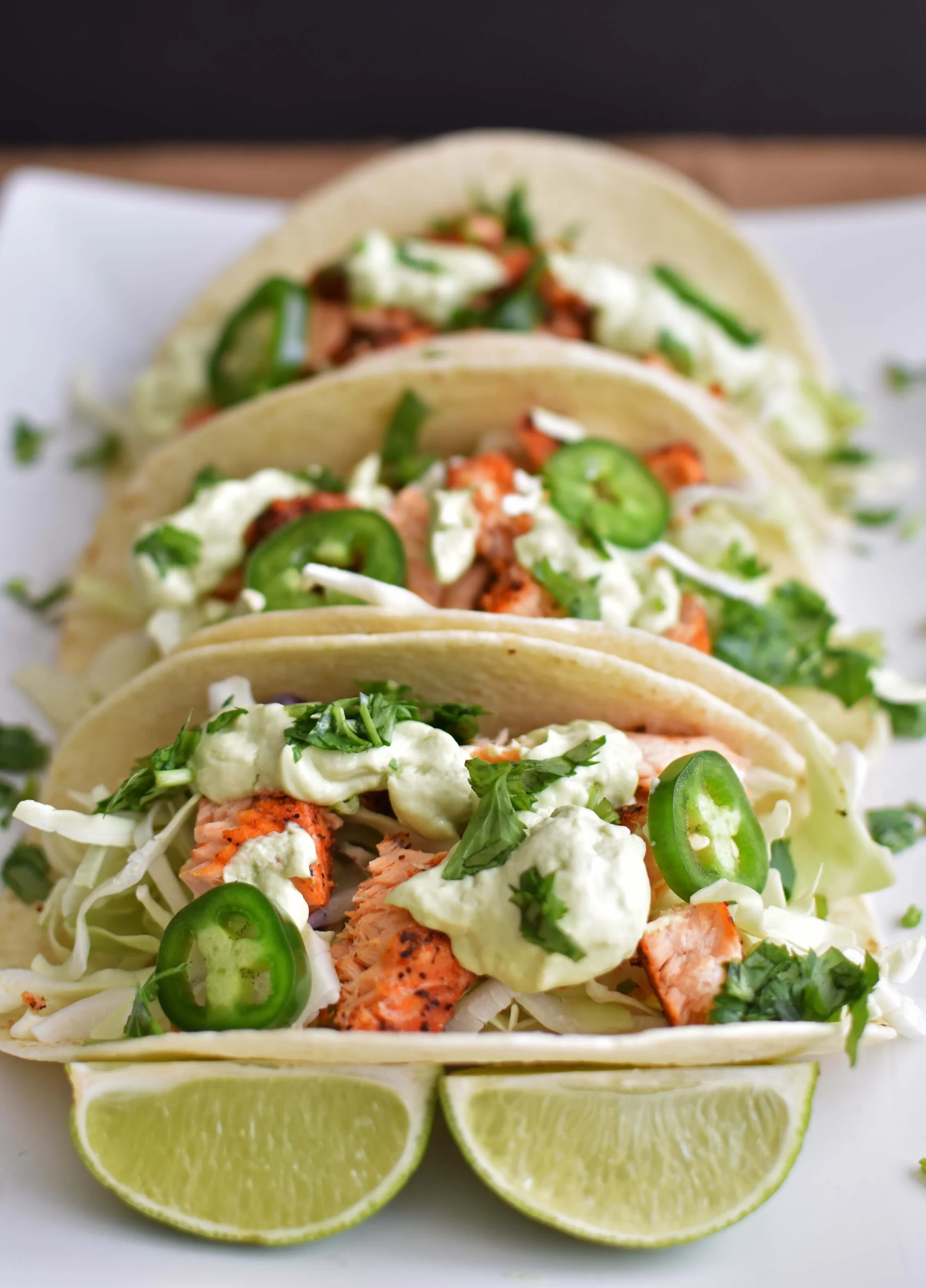 Salmon Tacos with Avocado Cream