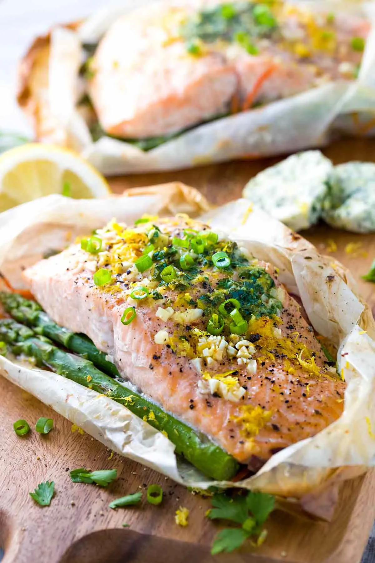 Salmon en Papillote with Basil Butter