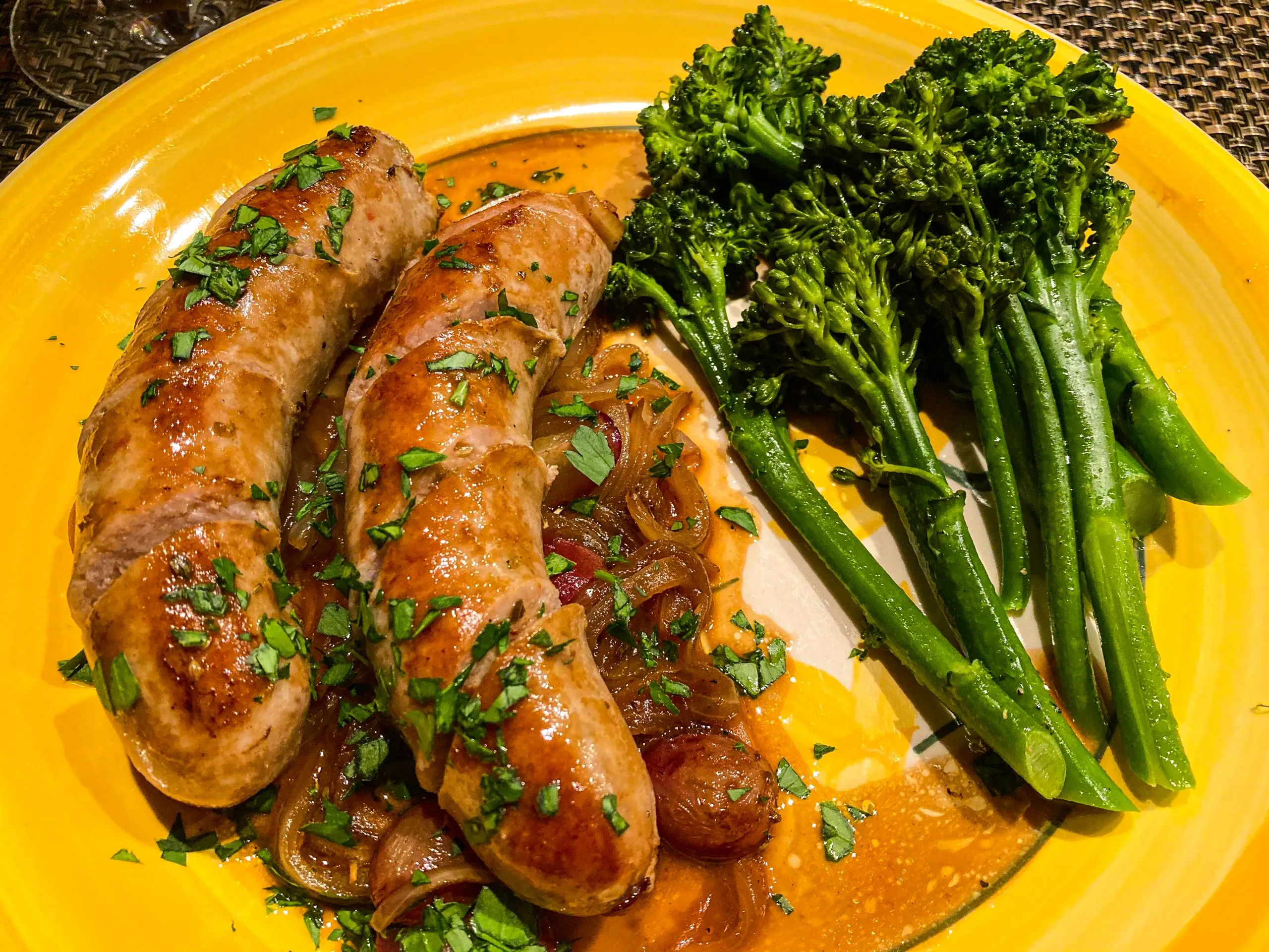 Sauteed Sausages with Grapes and Balsamic Glazed Onions
