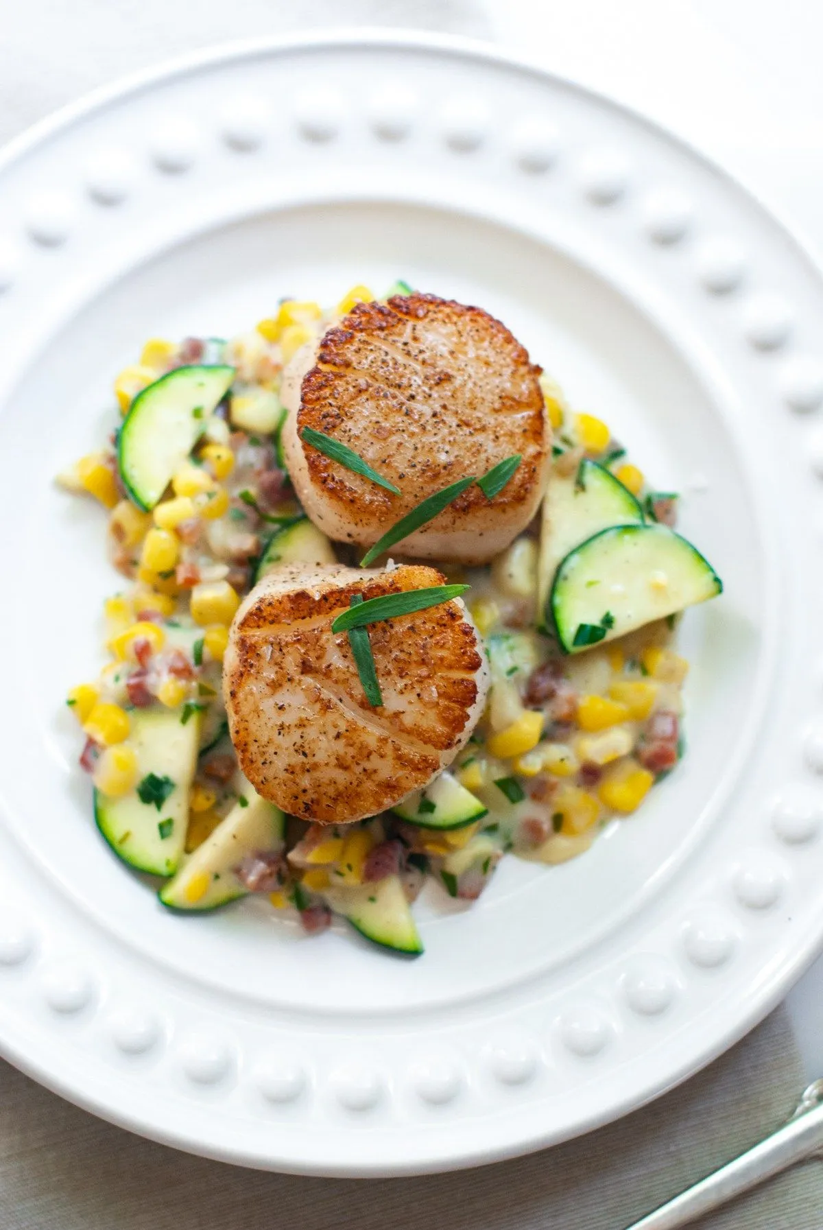 Sea Scallops with Creamed Corn and Tarragon