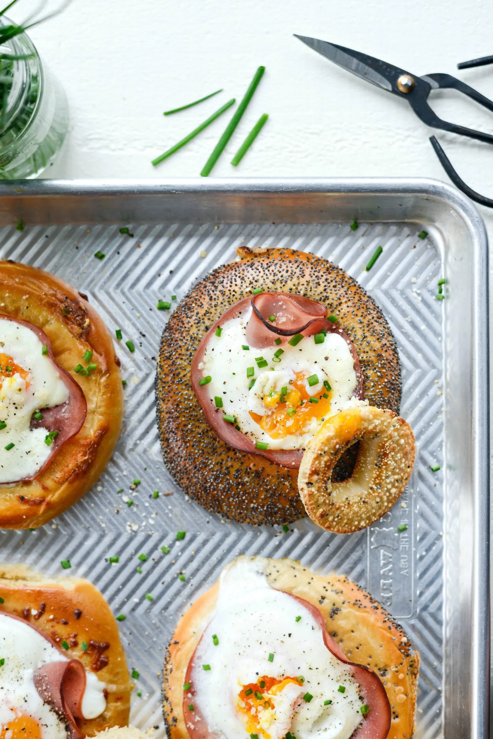 Sheet Pan Eggs in a Bagel Hole