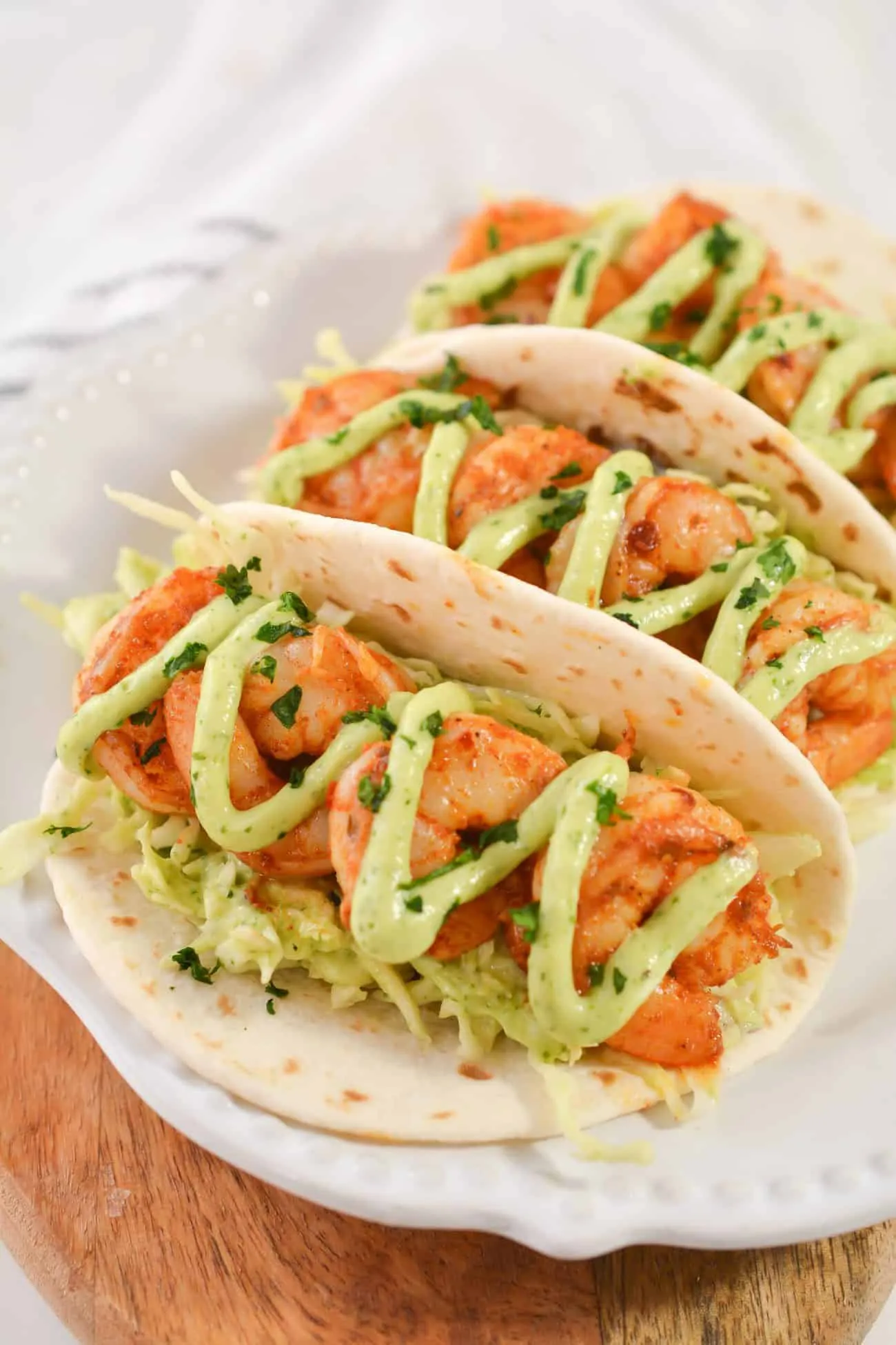 Shrimp Tacos with Avocado Chimichurri Sauce