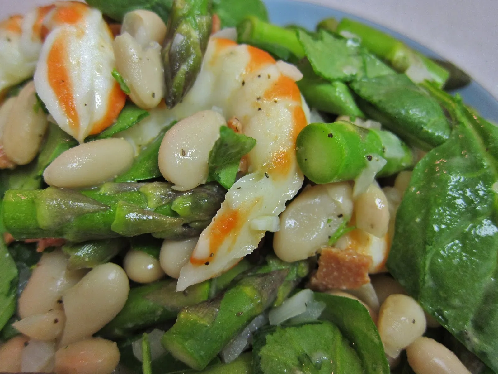 Shrimp and Asparagus over White Bean