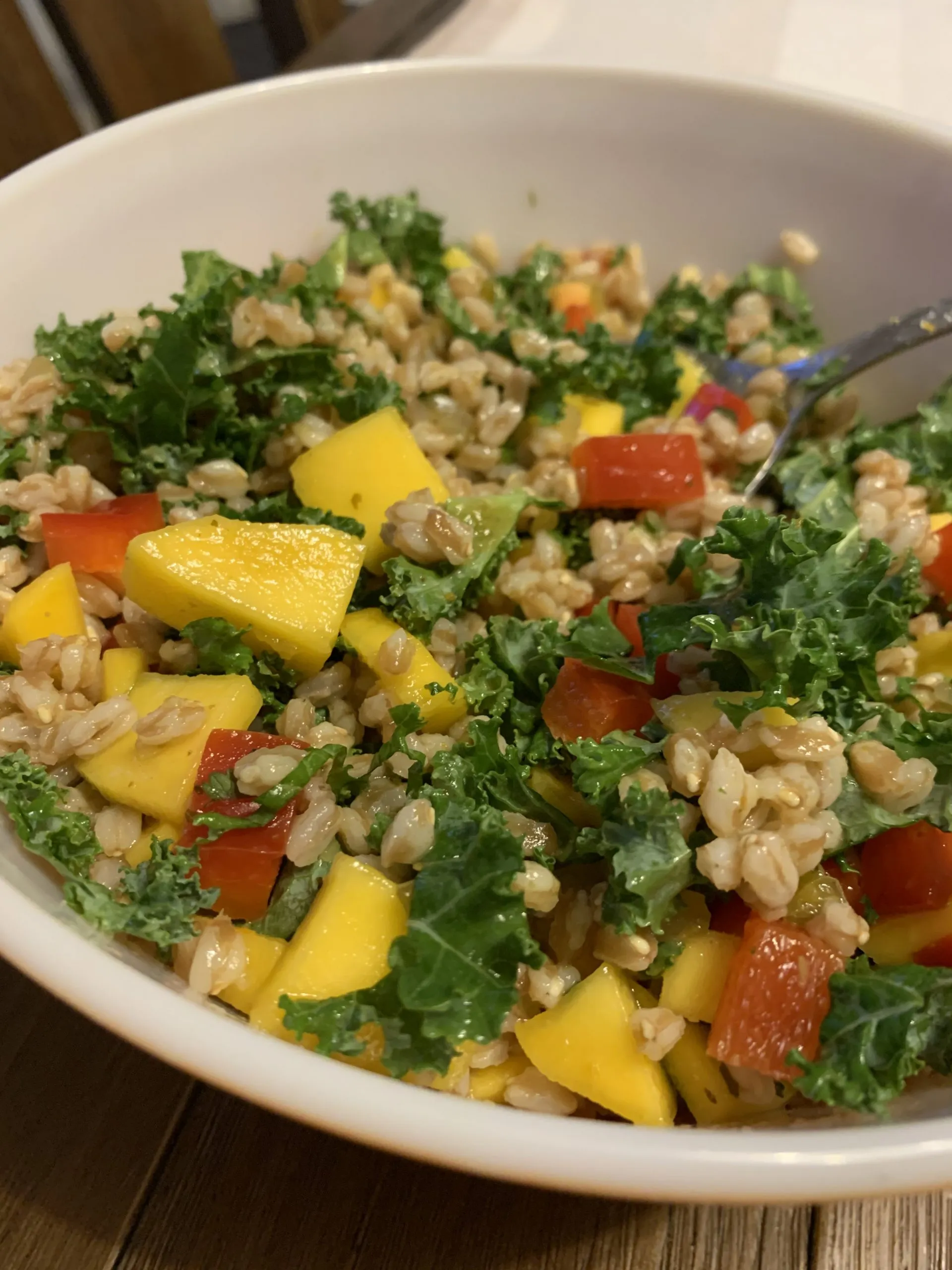 Simple Mango Farro Kale Salad