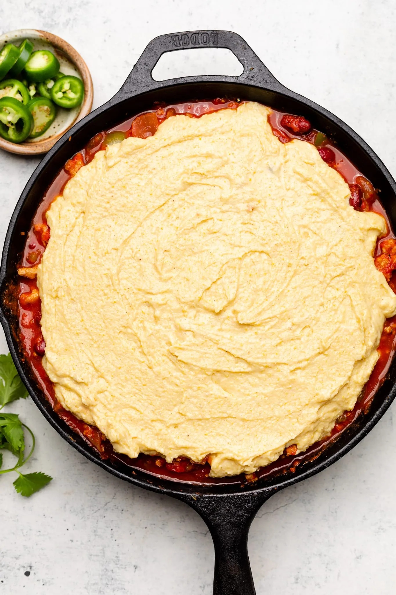 Skillet Cornbread Chili Pie