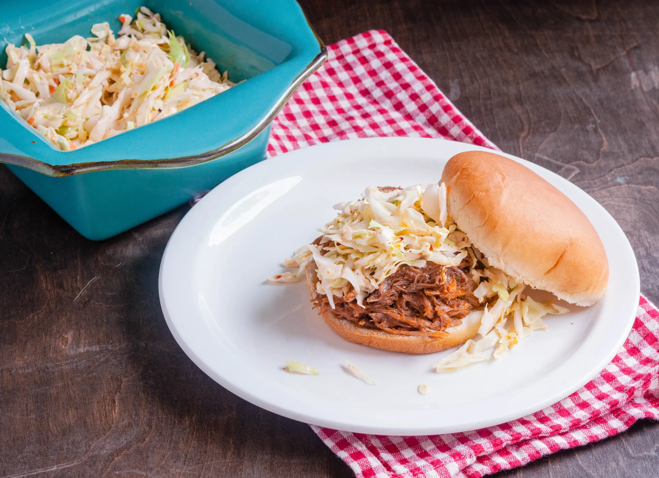 Slow Cooker Pulled Pork Sandwiches with Apple Cabbage Slaw