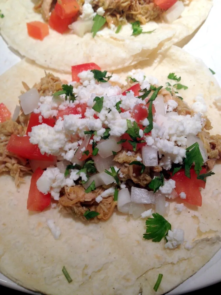 Slow Cooker Tomatillo Chicken and Black Bean Tacos