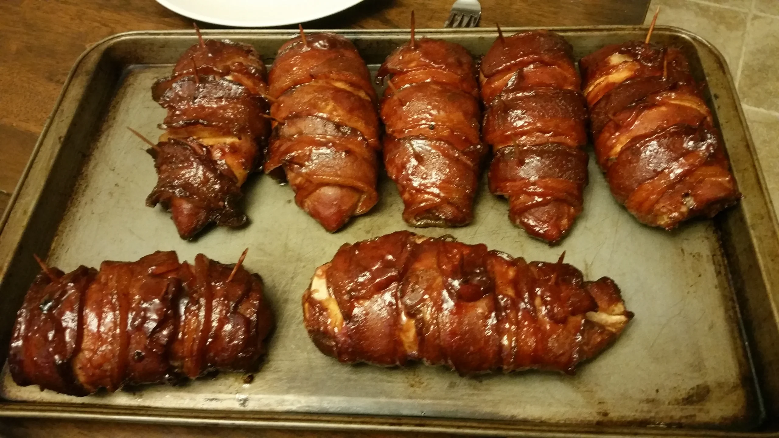 Smoked Chicken Thighs Wrapped in Bacon with Mushroom Stuffing