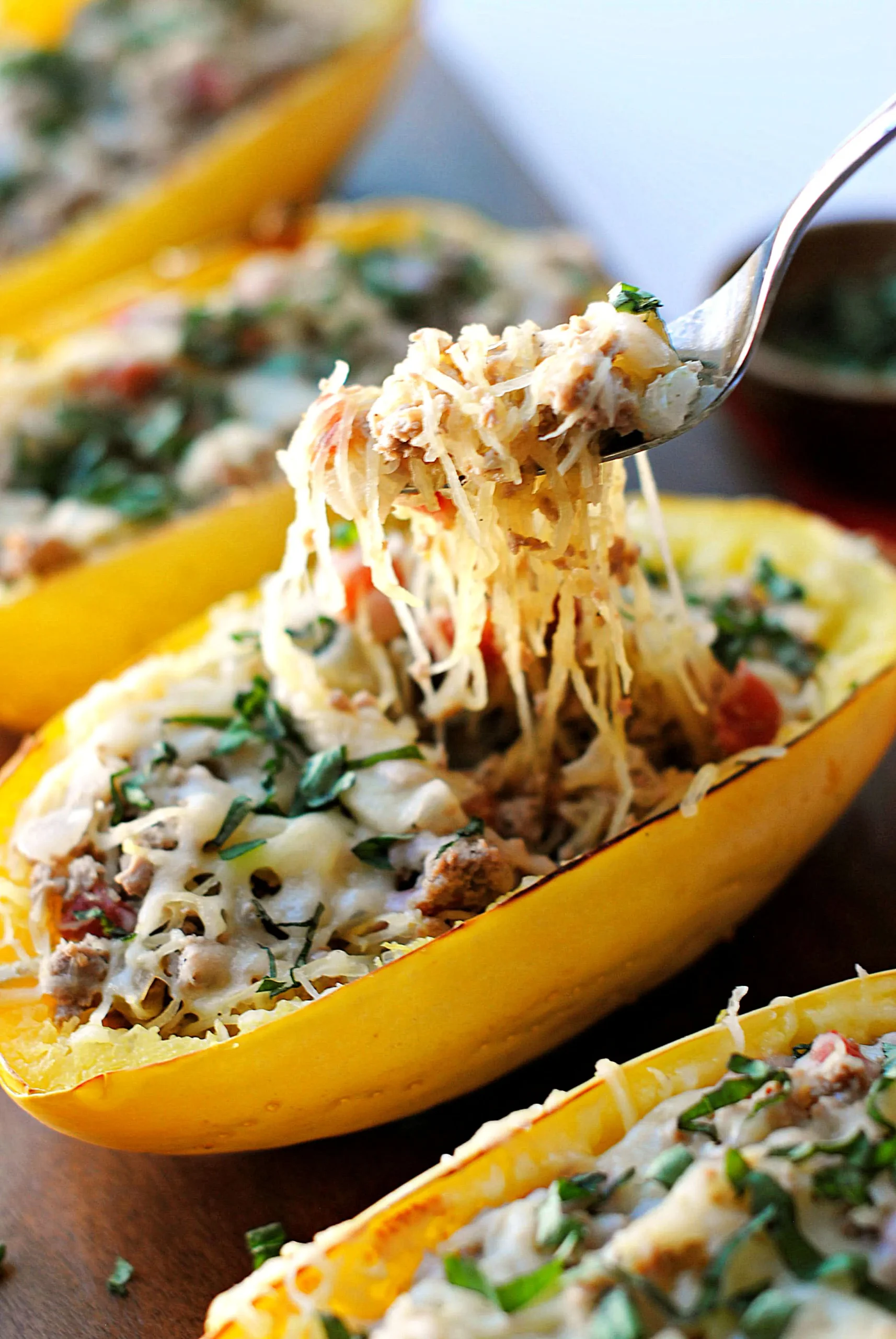 Spaghetti Squash Boats with Italian Sausage Marinara