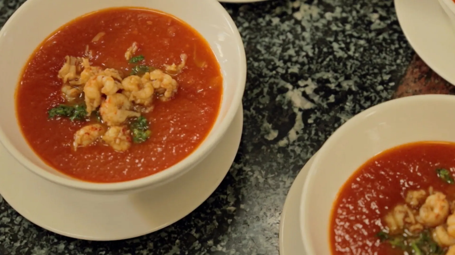 Spicy Cajun Tomato Soup with Crawfish Toast