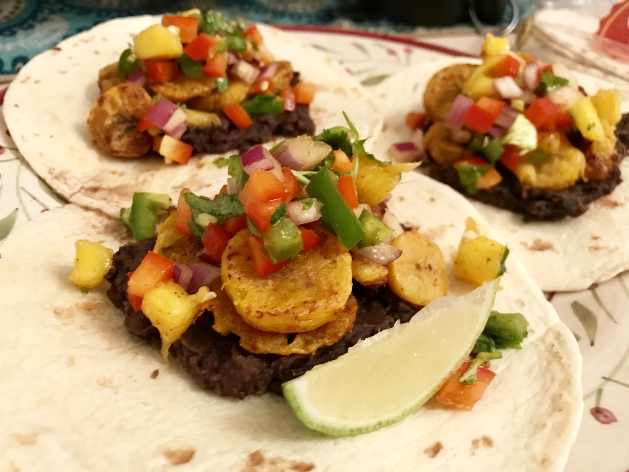 Spicy Plantain Black Bean Tacos