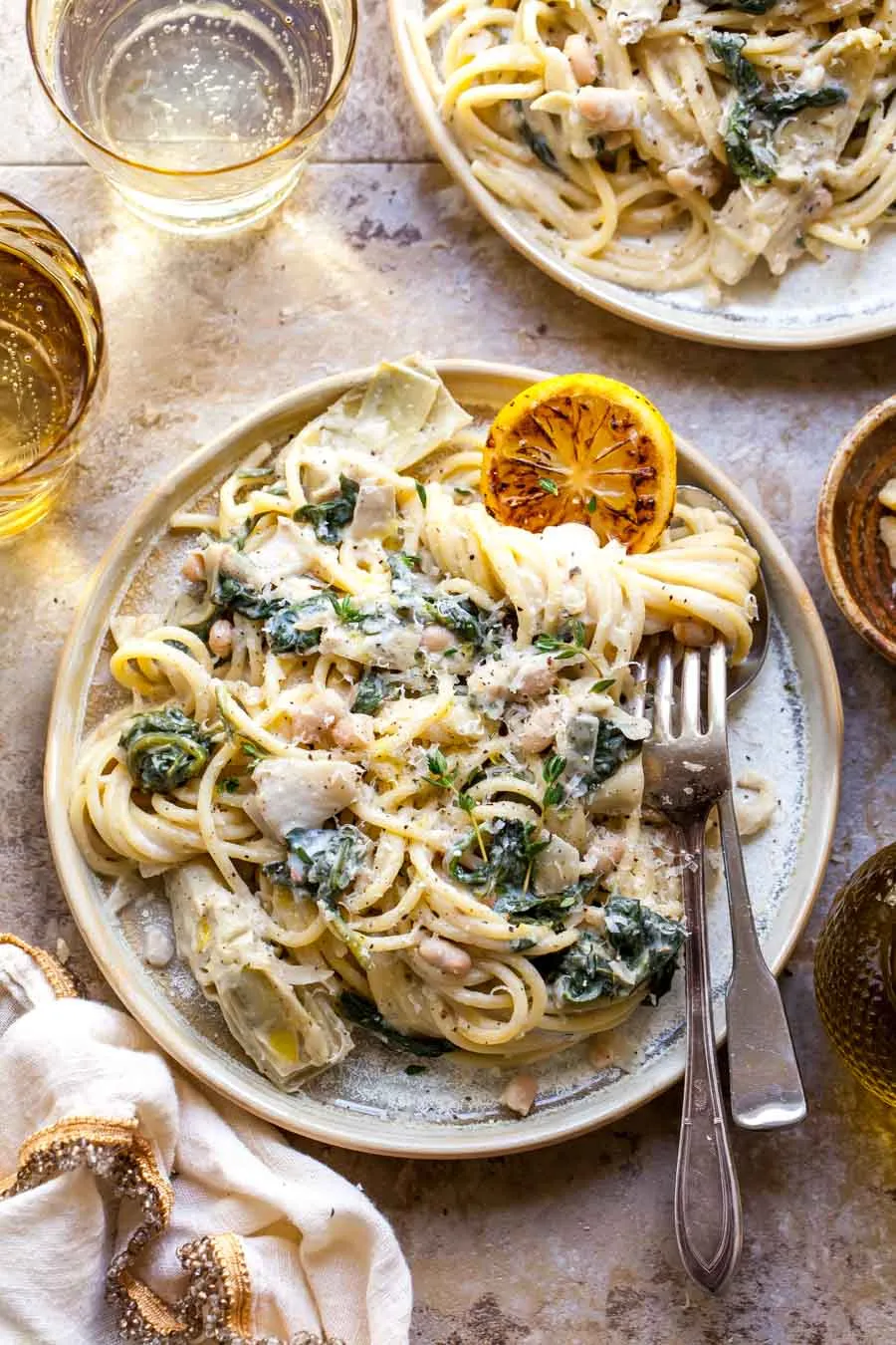 Spinach and Roasted Artichoke Pasta