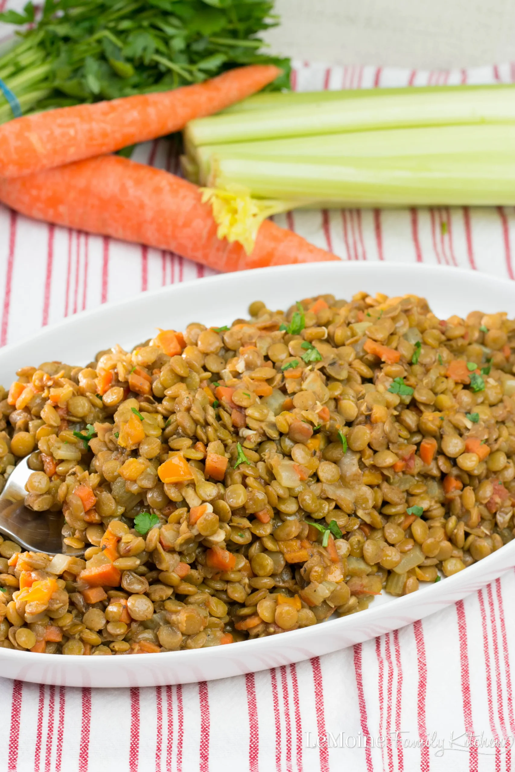 Stewed Lentils with Celery Root and Walnut Relish
