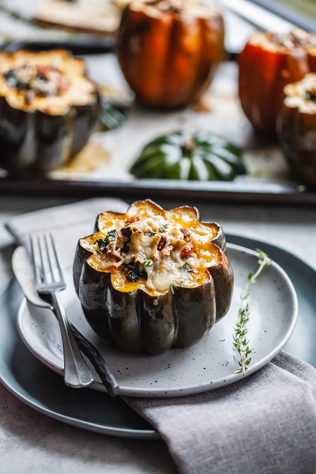 Stuffed Acorn Squash with Bacon and Kale Bread Pudding