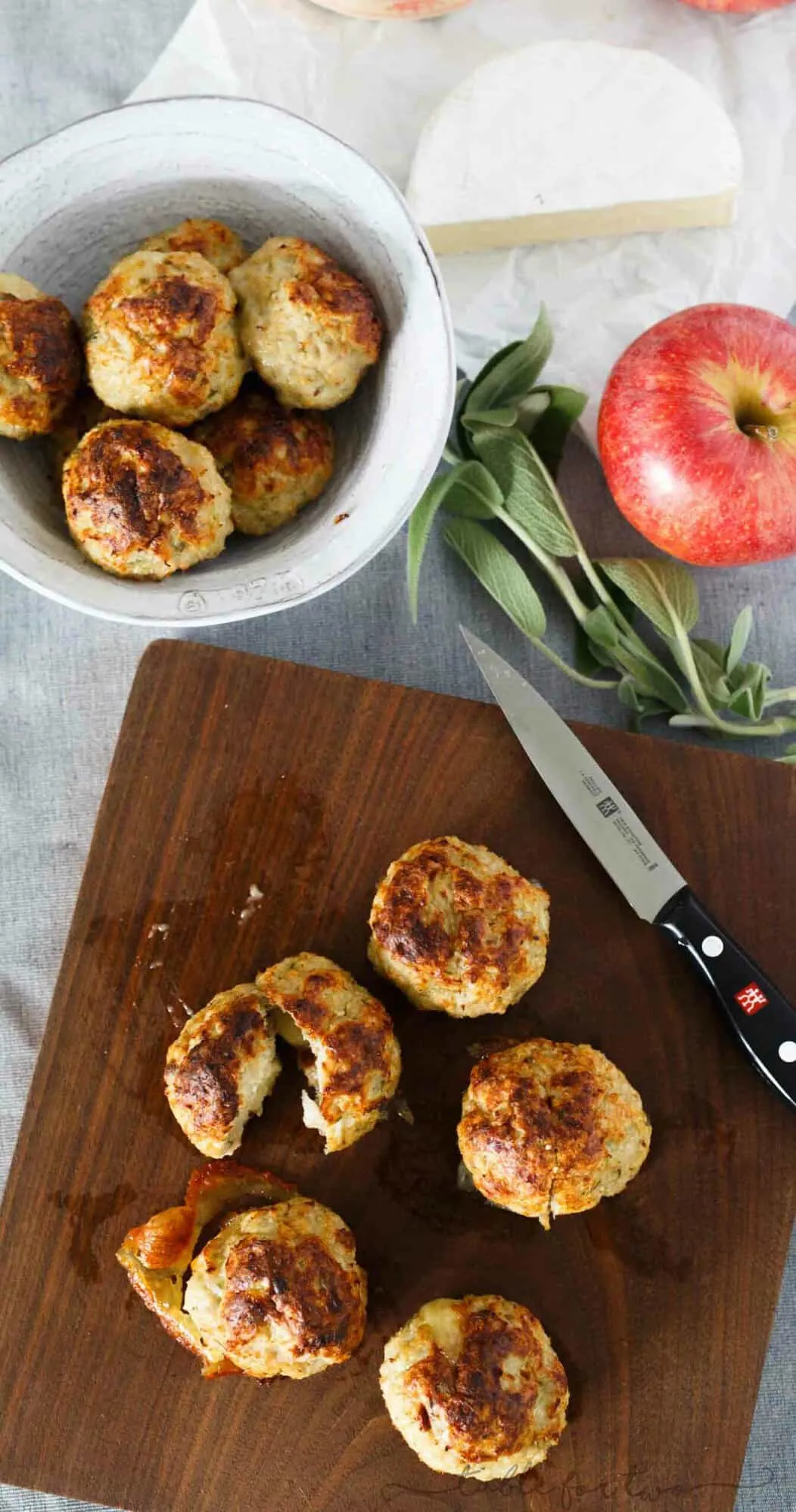 Stuffed Cheesy Chicken Apple and Sage Meatballs