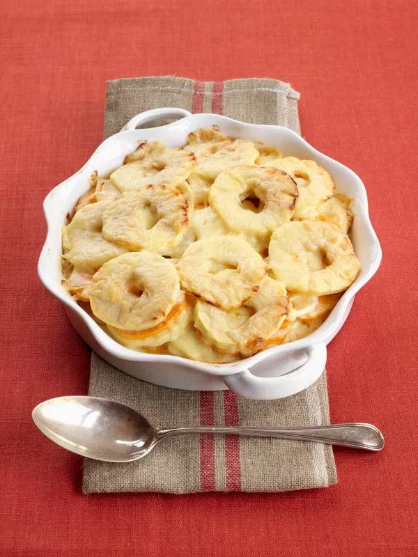 Sweet Potato Apple and Onion Gratin