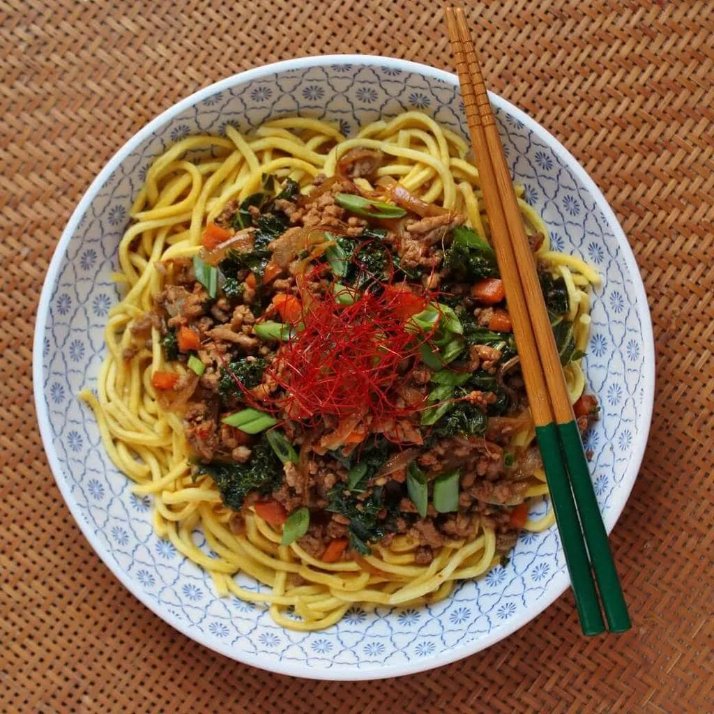 Szechuan Ground Pork Stir Fry Noodles