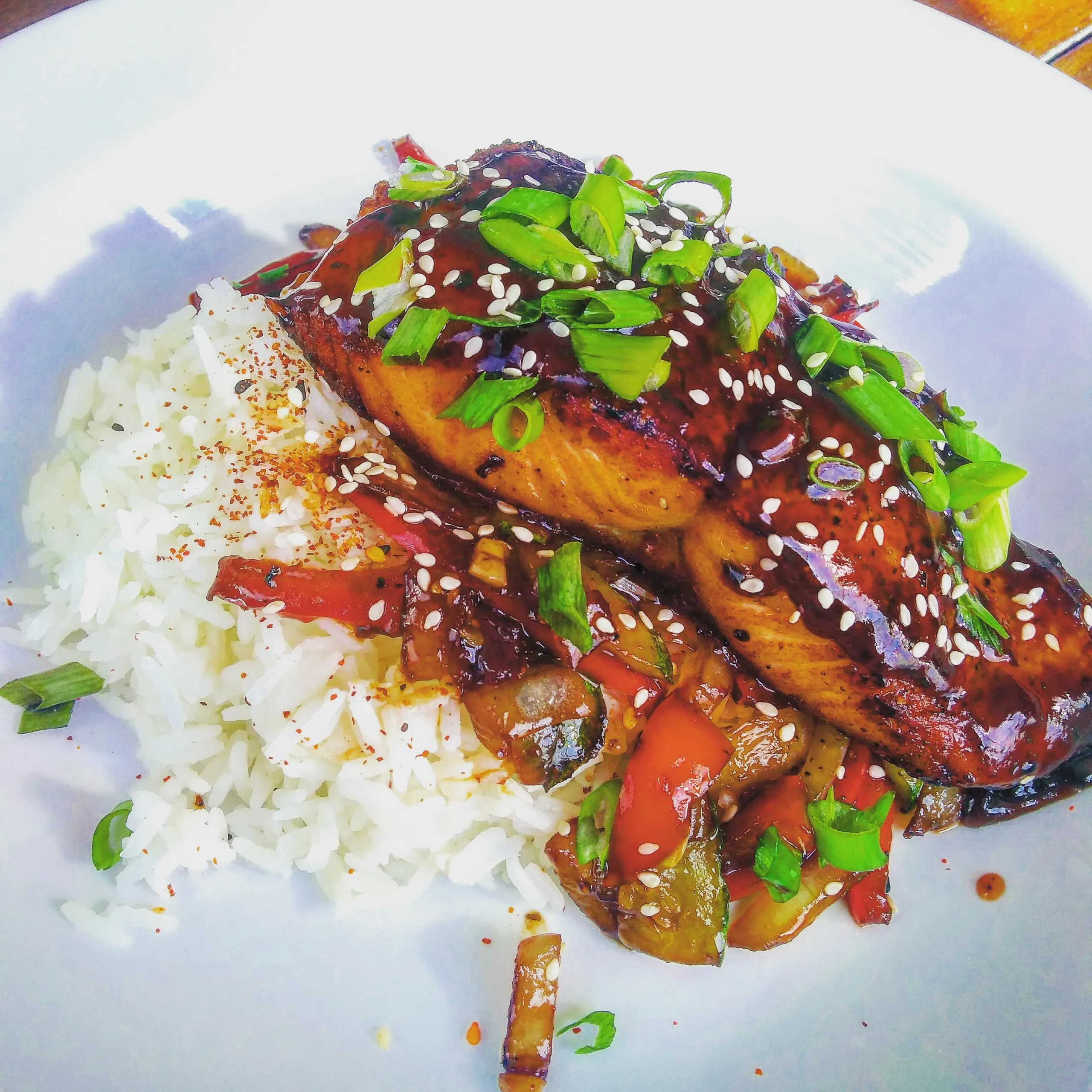 Szechuan Salmon with Chili Basil Rice