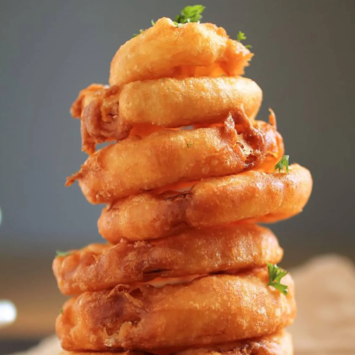 Tequila Battered Onion Rings with Honey Lime Yogurt Sauce