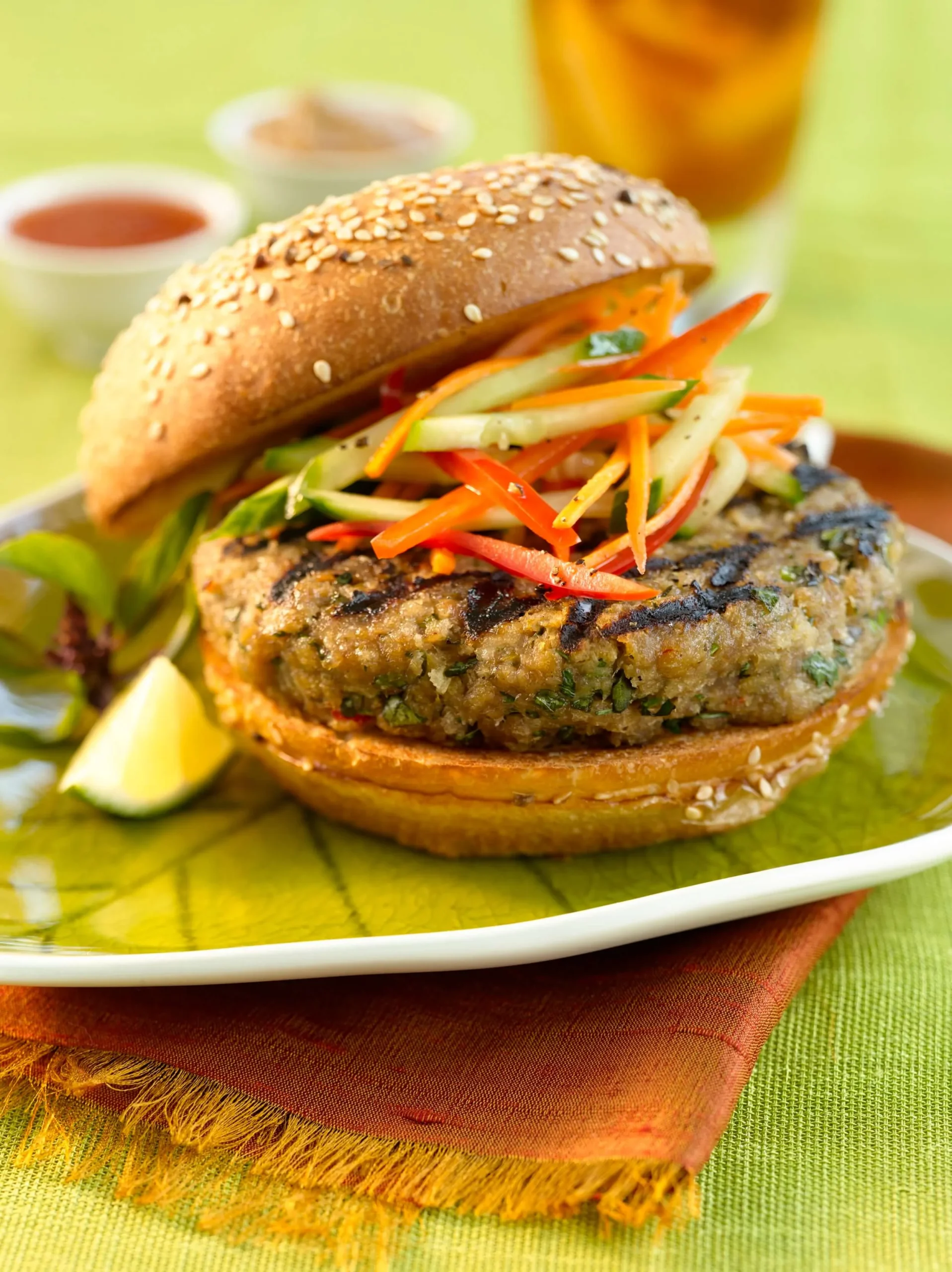 Thai Turkey Burgers with Spicy Carrot Sauce