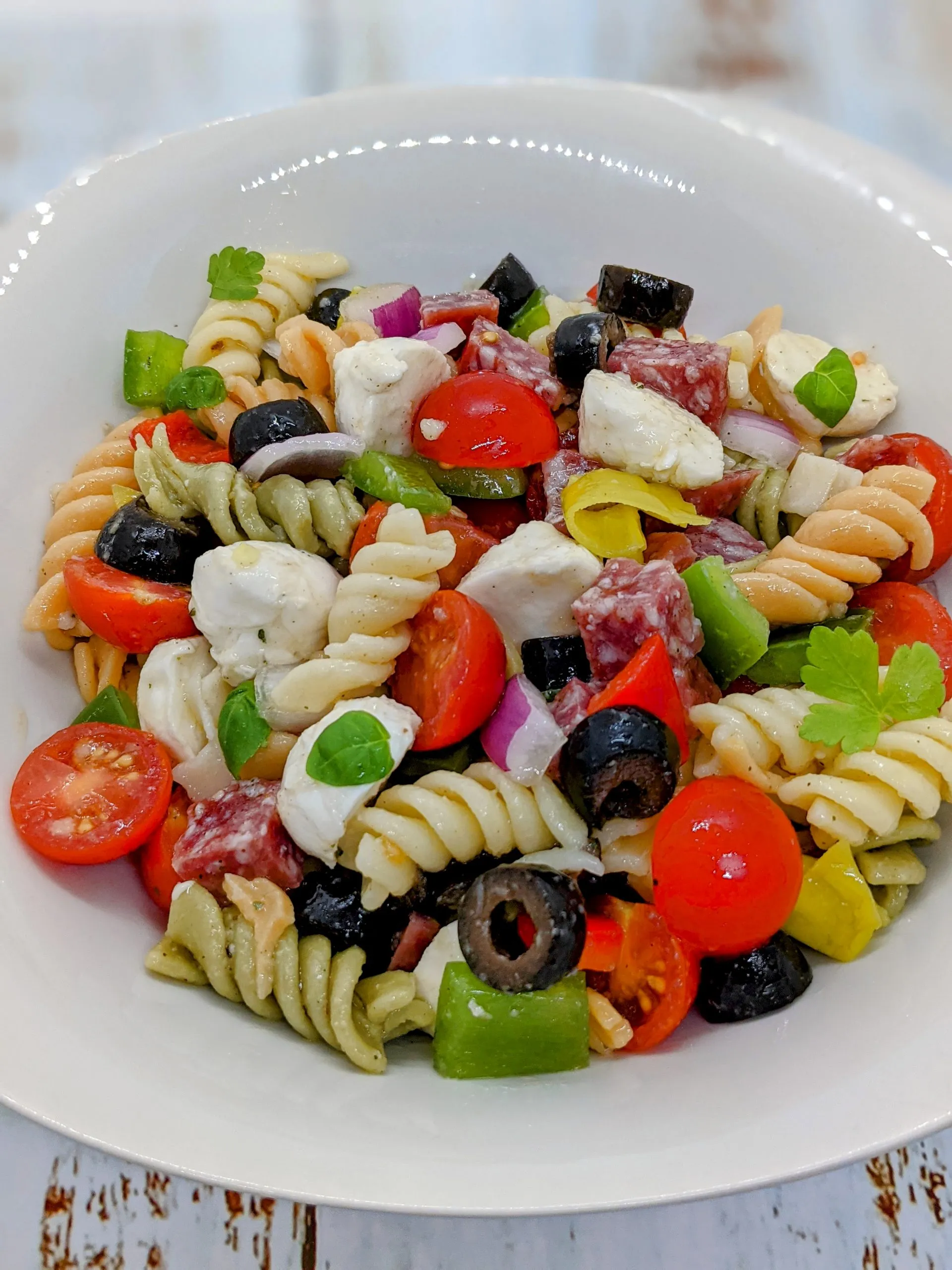 Three Cheese Pasta Salad with Olives