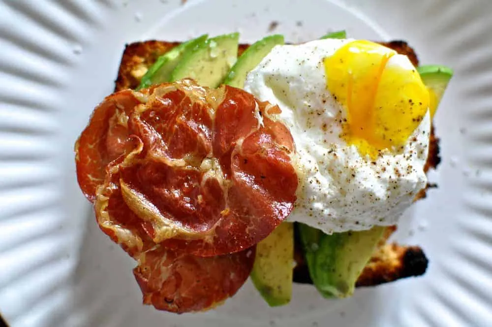 Toasted Beer Cornbread with Avocado, Crispy Pancetta, and Poached Eggs
