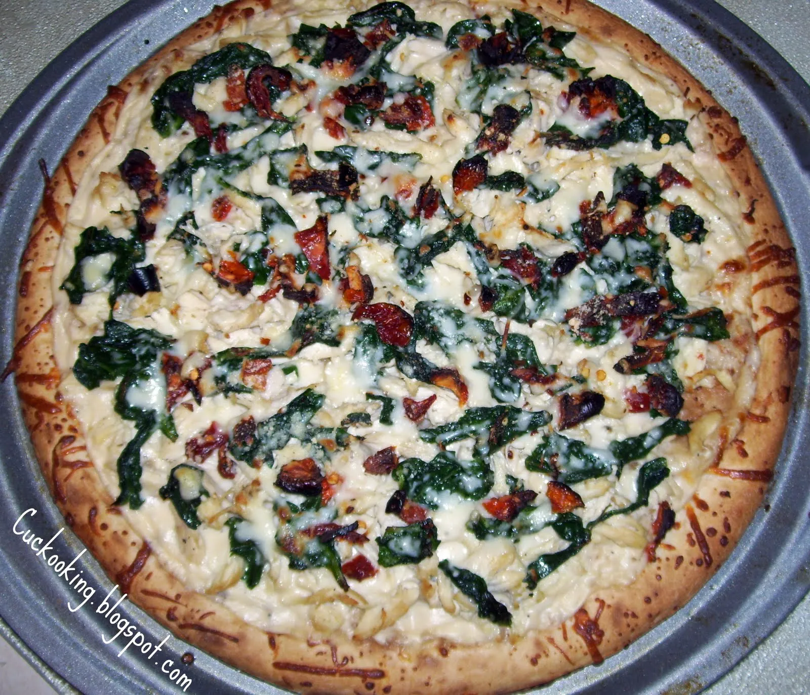 Tomato Spinach Alfredo Pizza