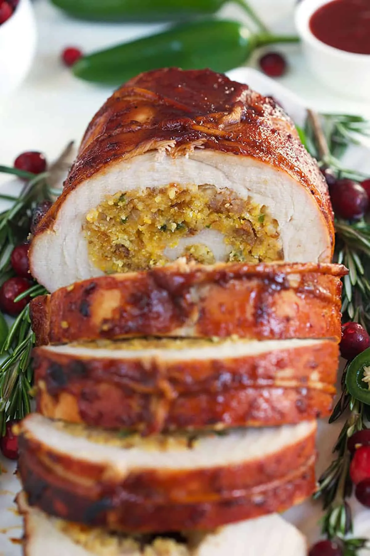 Turkey Roulades with Corn Bread, Jalapeno, and Monterey Jack