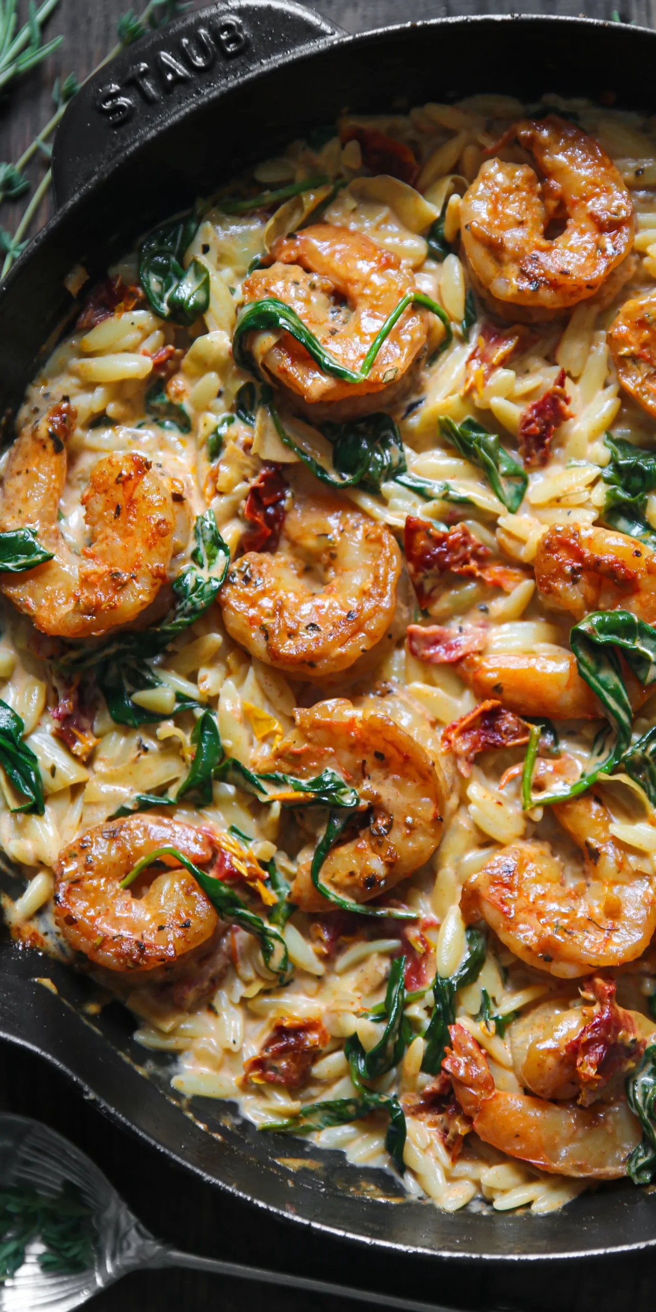 Tuscan Orzo Shrimp Skillet