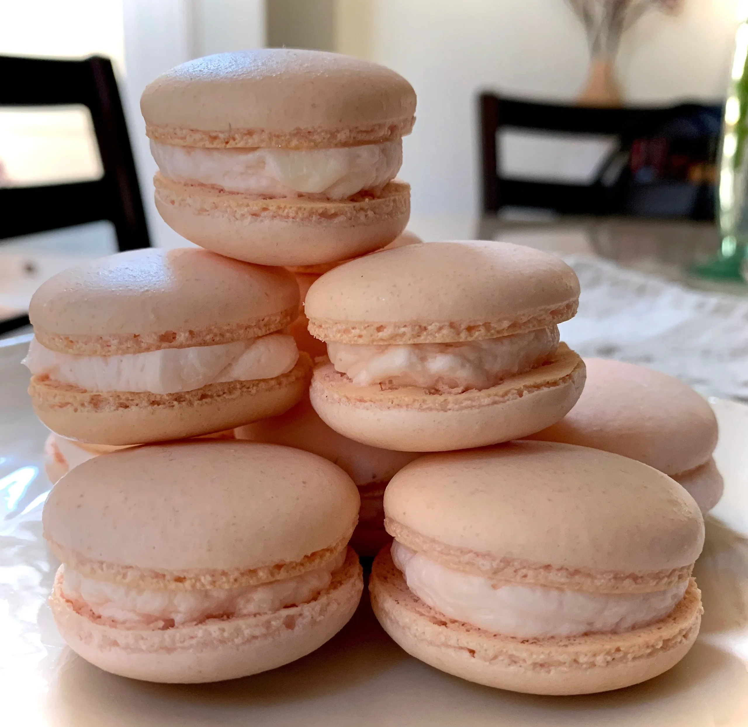 Vanilla Bean Macarons with Rose Buttercream