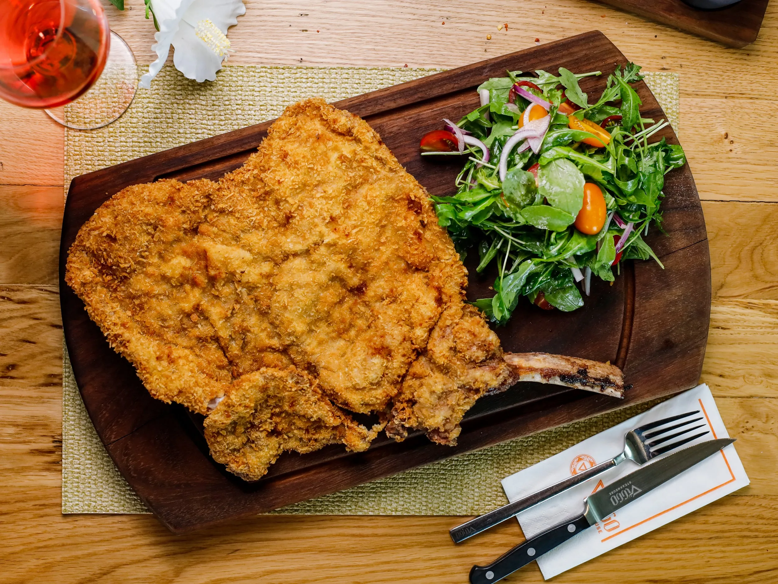 Veal Chop Schnitzel with Arugula Salad