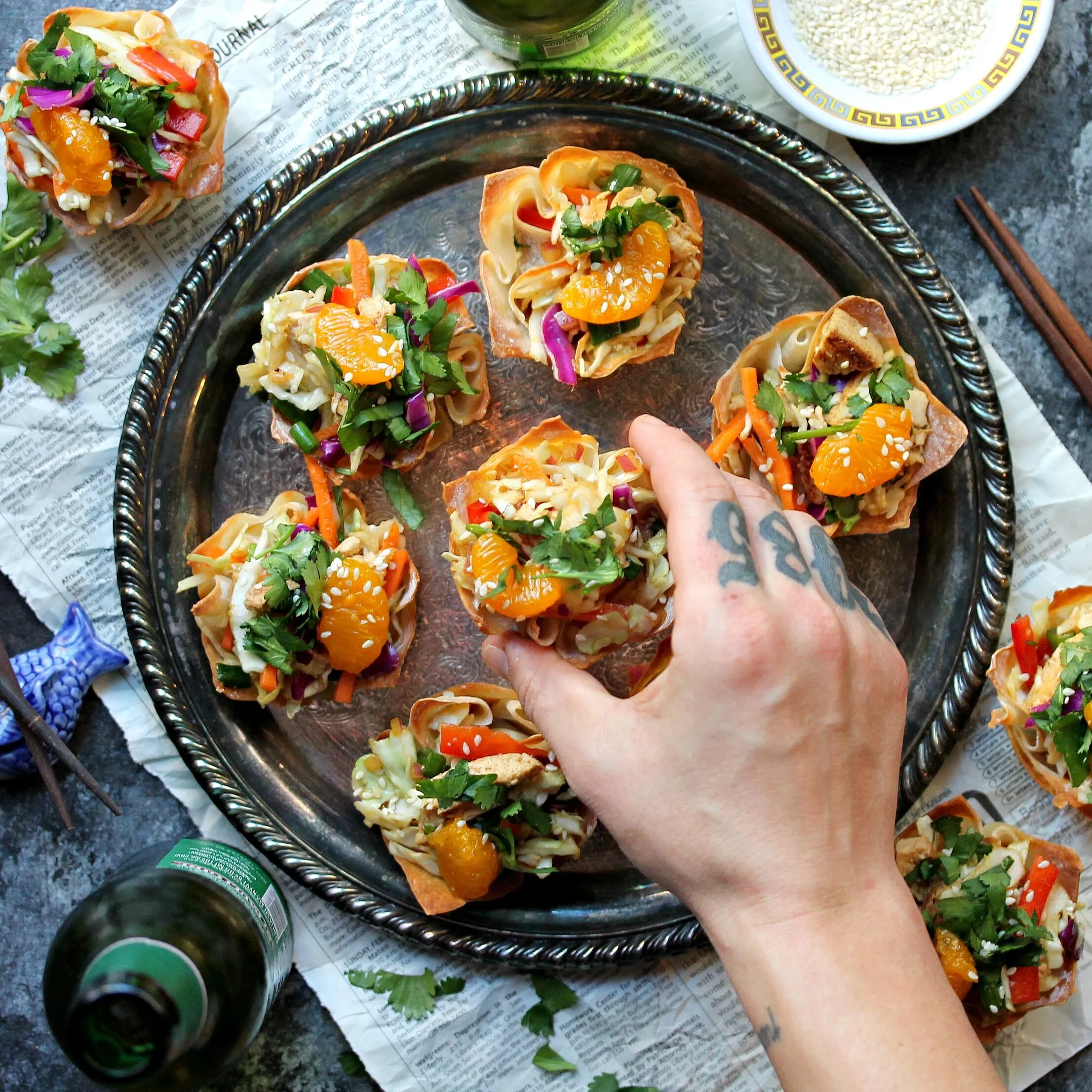 Vegan Chinese Chickn Salad Wonton Cups