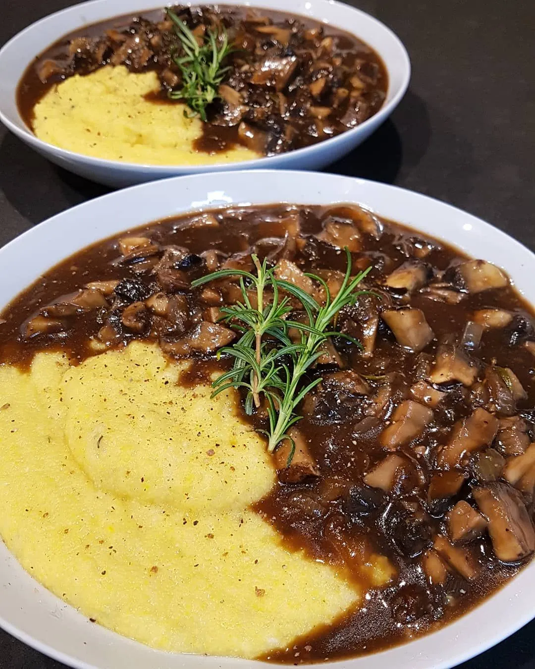 Vegan Creamy Polenta Red Wine Mushrooms